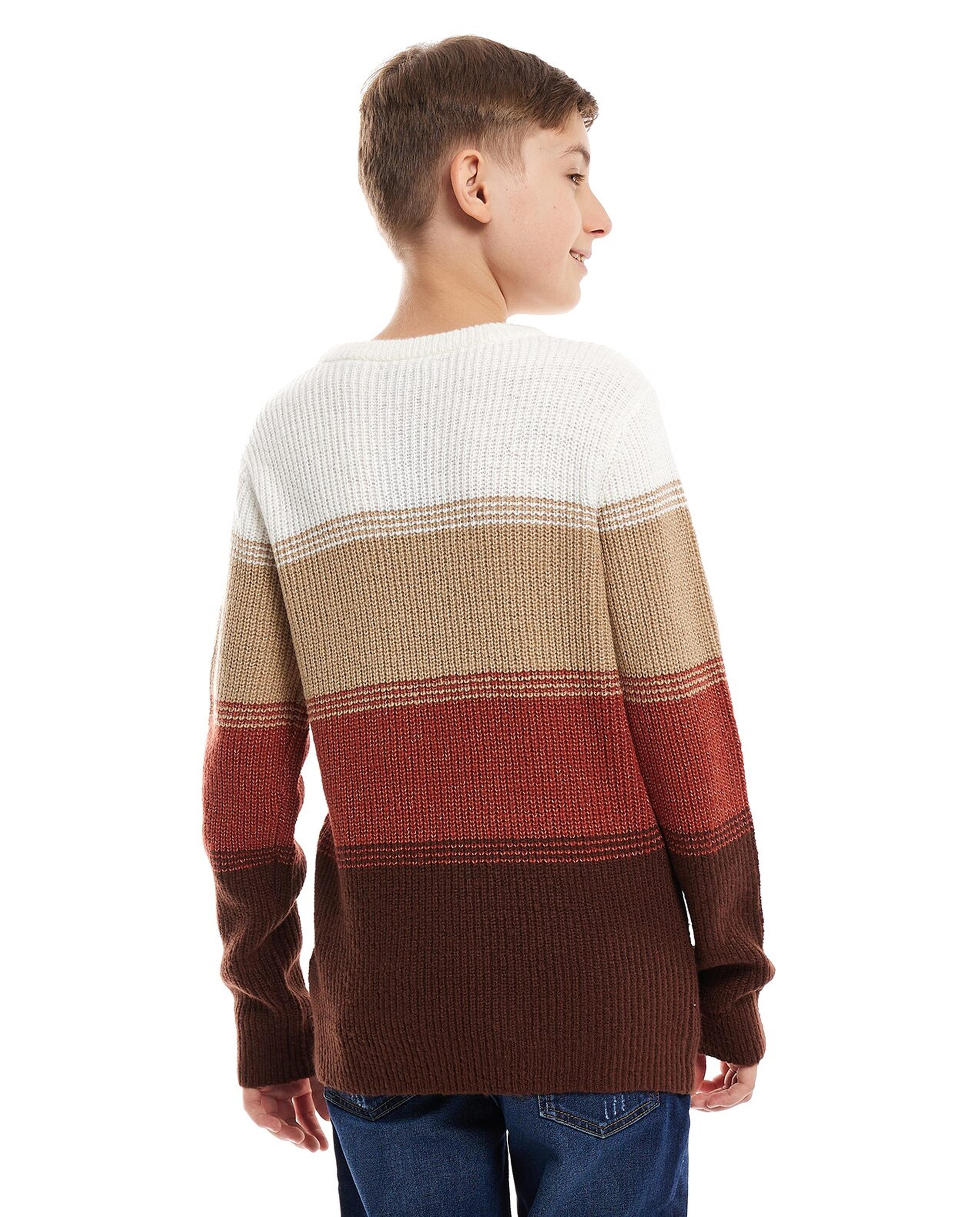 Color Block Sweater with Crew and Long Sleeves