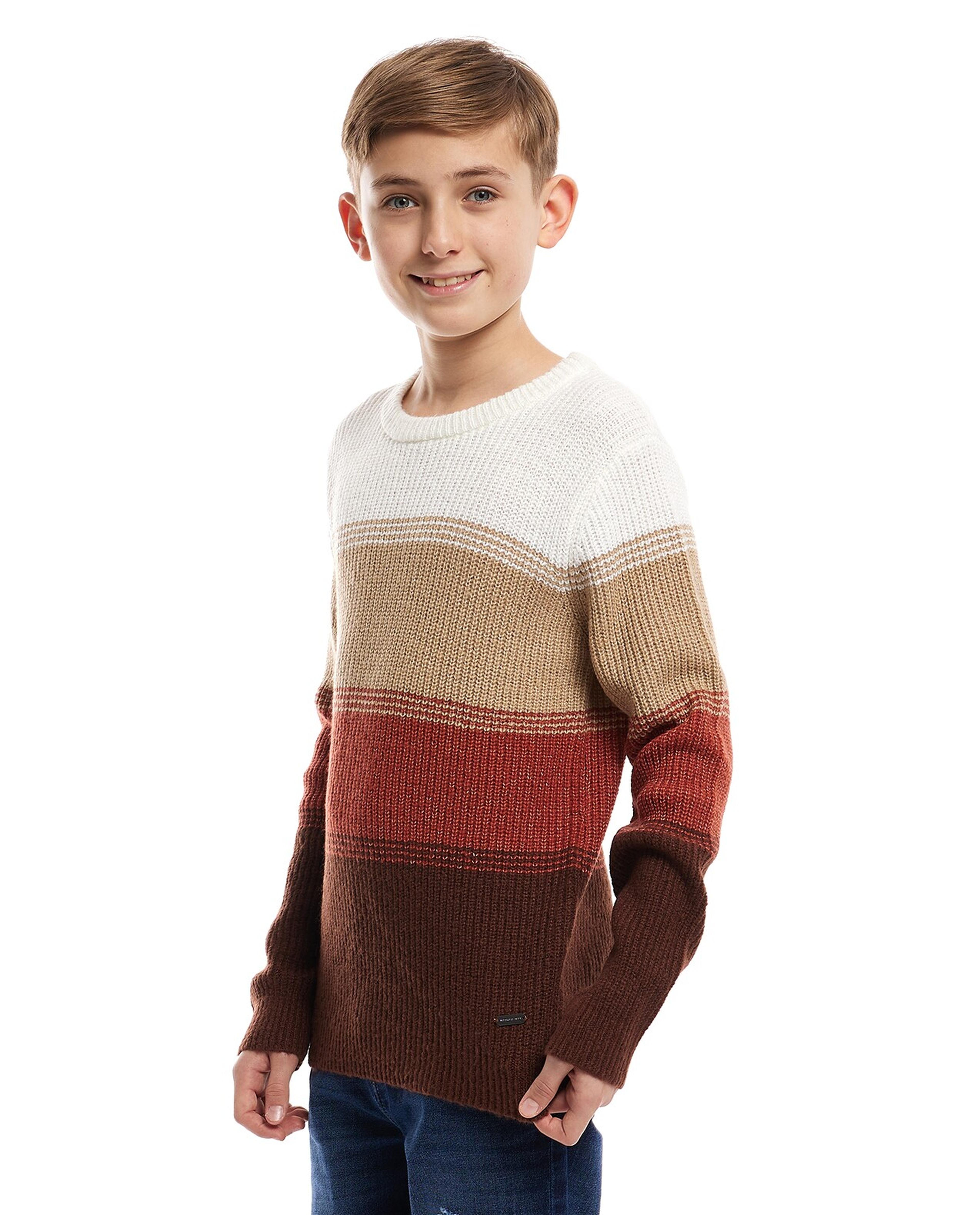 Color Block Sweater with Crew and Long Sleeves