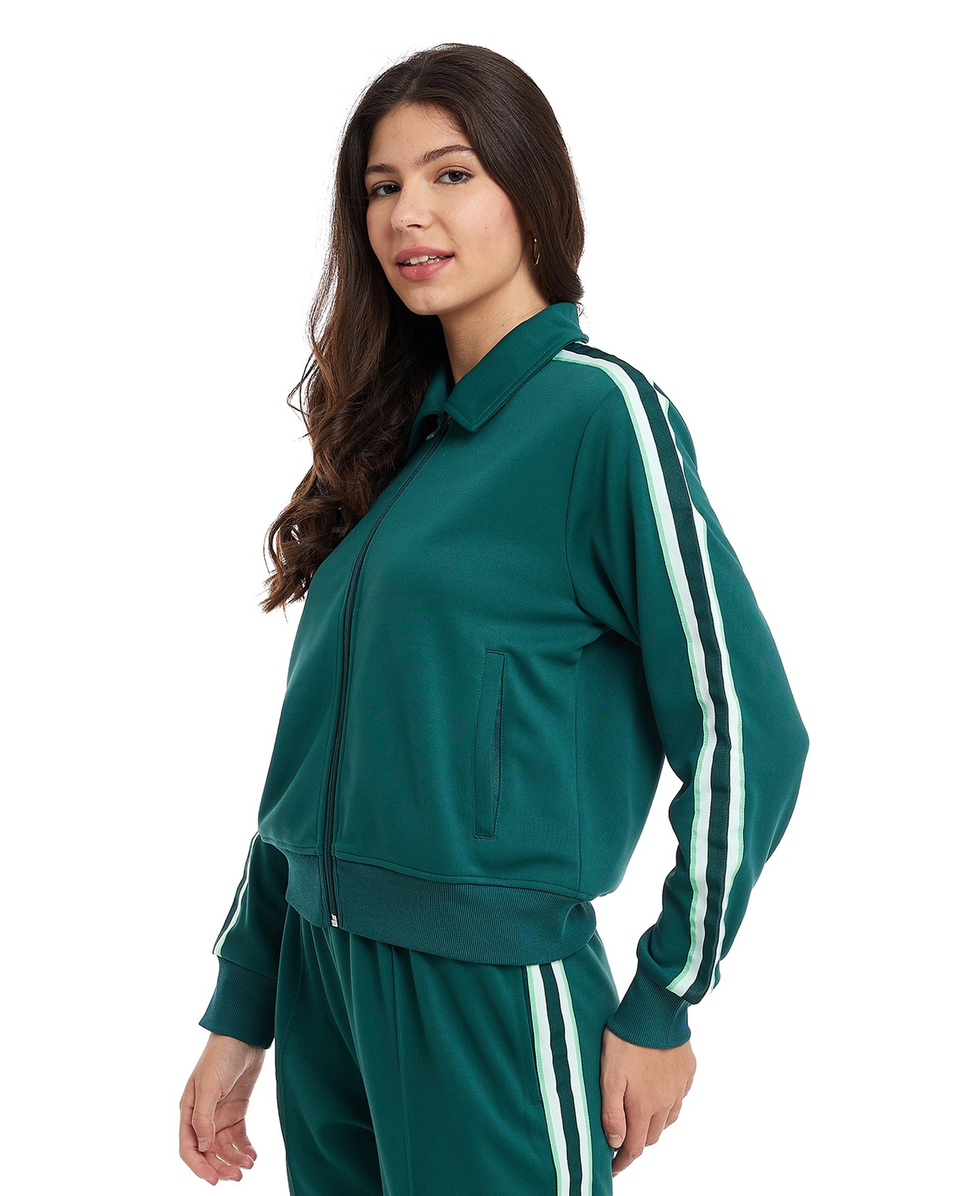 Side Stripes Track Jacket with Zipper Closure
