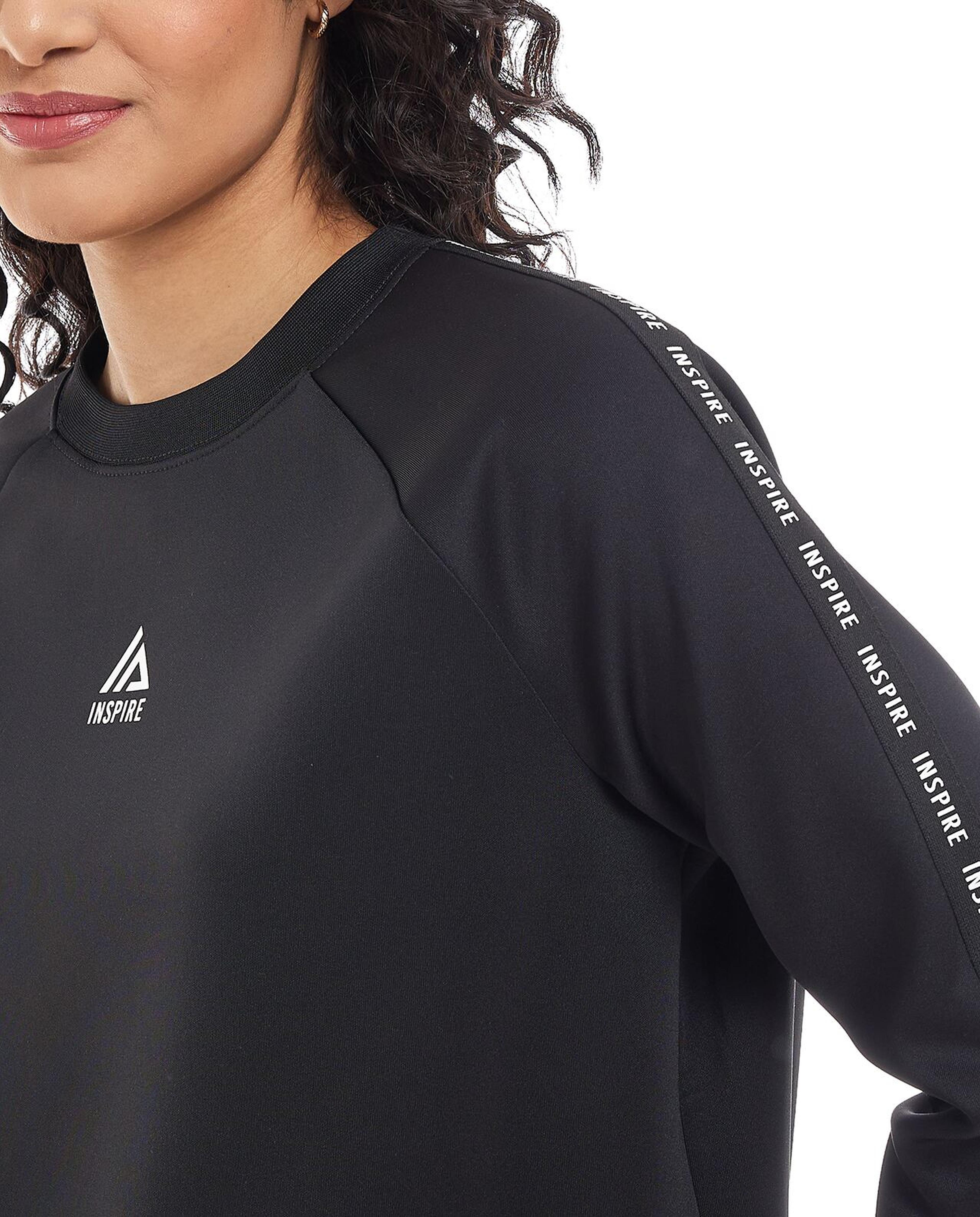 Side Tape Active Top with Crew Neck and Long Sleeves