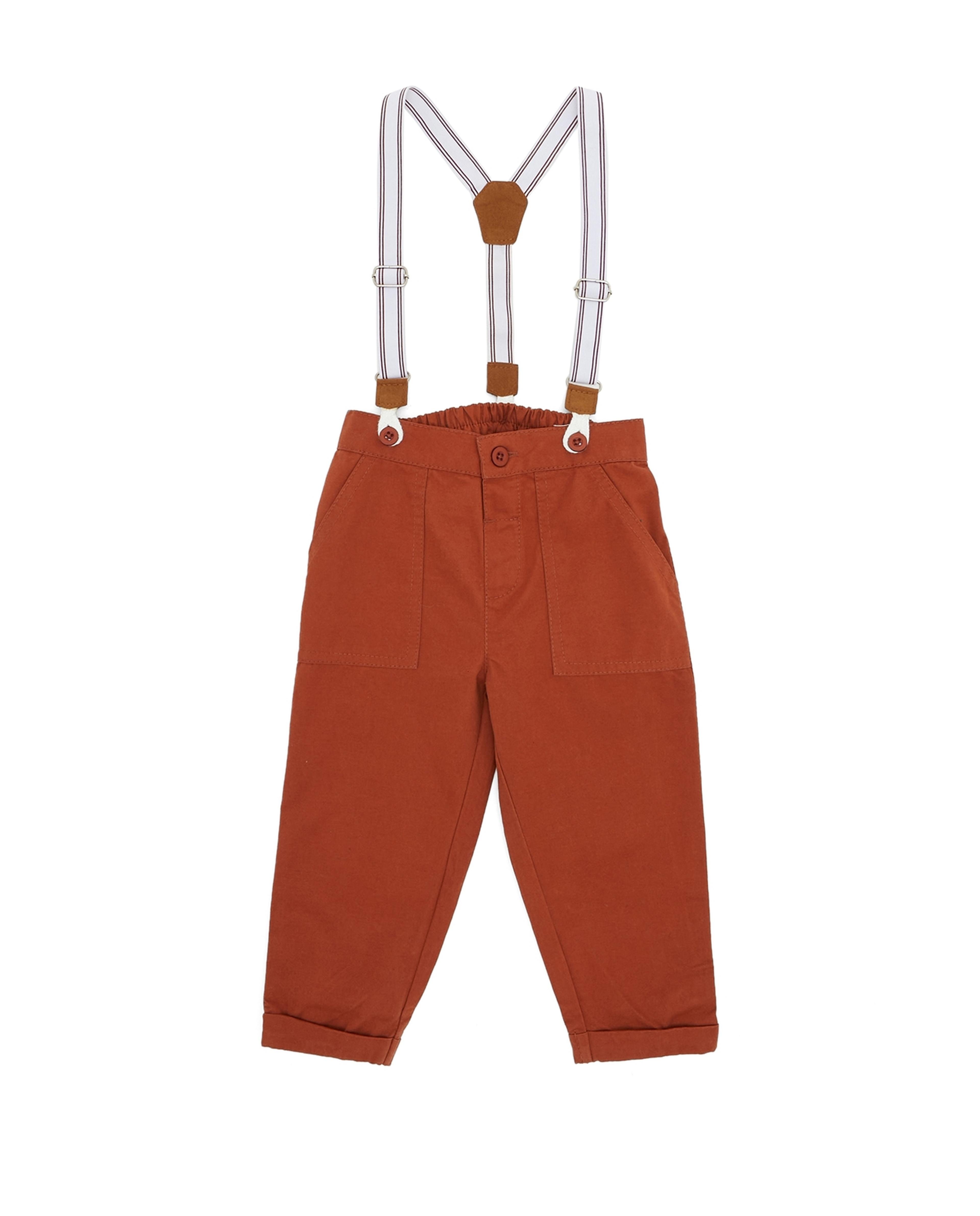 Solid Clothing Set with Suspenders