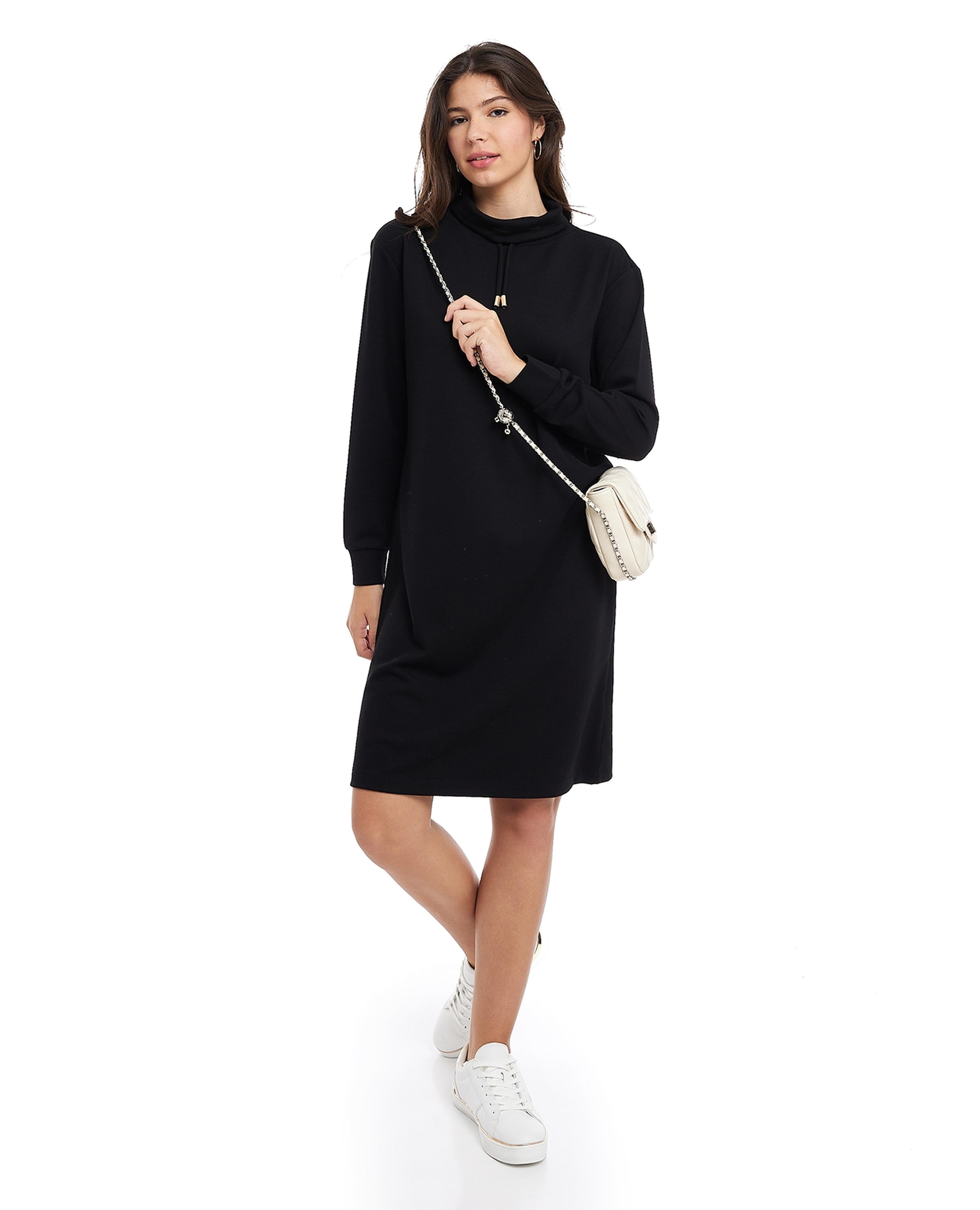 Solid Sweatdress with Turtleneck and Long Sleeves