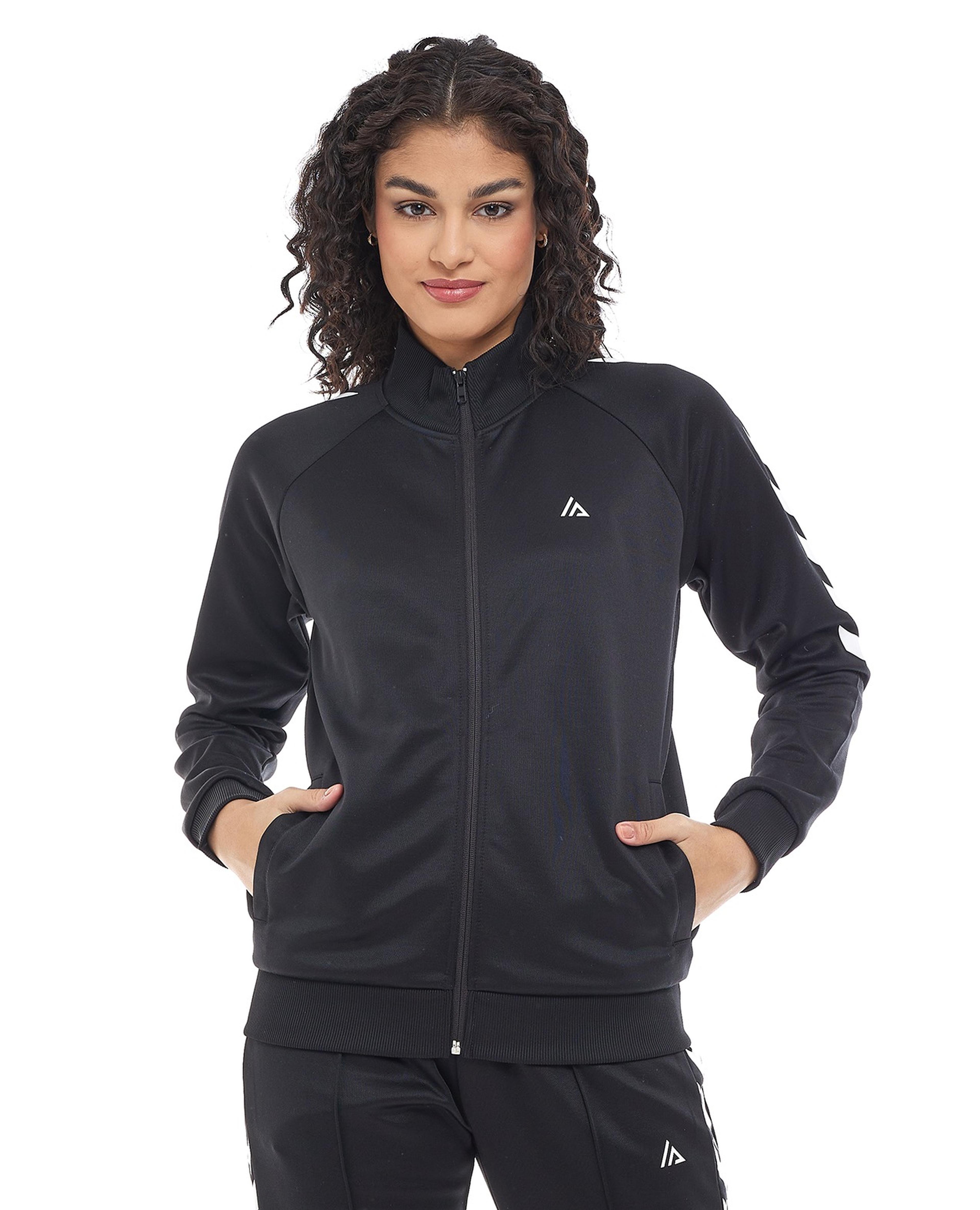 Printed Track Jacket with Zipper Closure