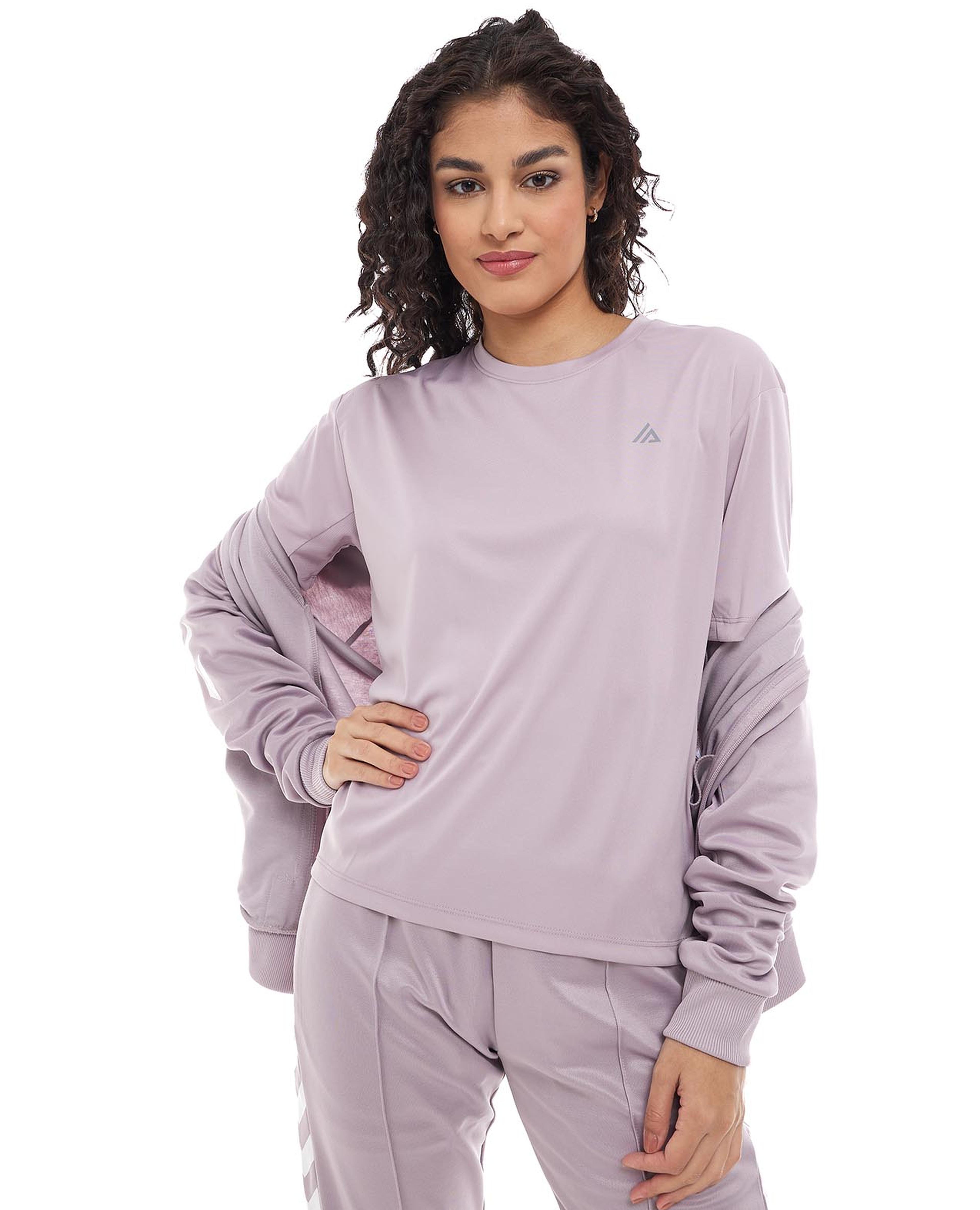 Solid Active Top with Crew Neck and Long Sleeves