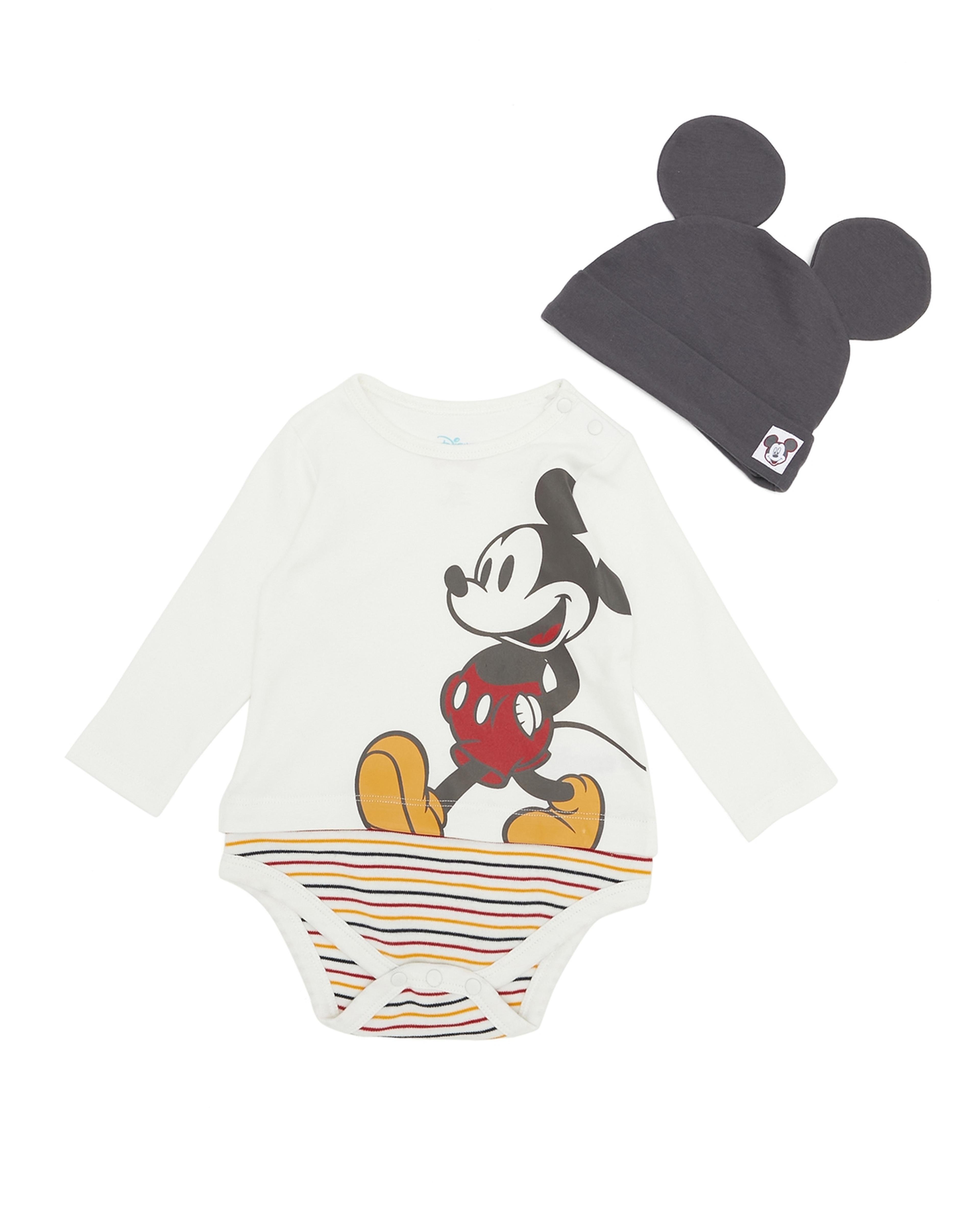 Mickey Mouse Print Bodysuit and Cap