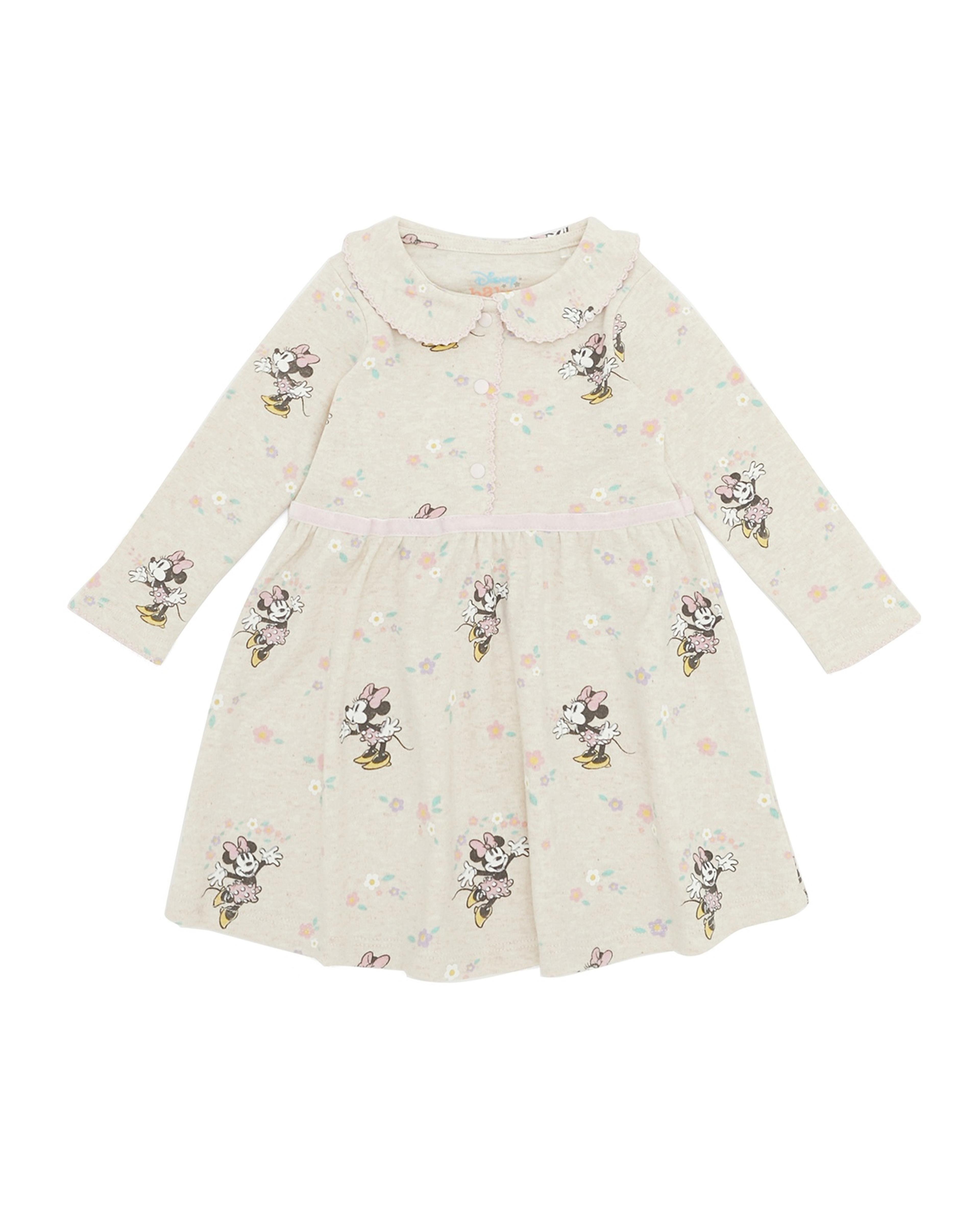 Minnie Mouse Print with Peter Pan Collar and Long Sleeves