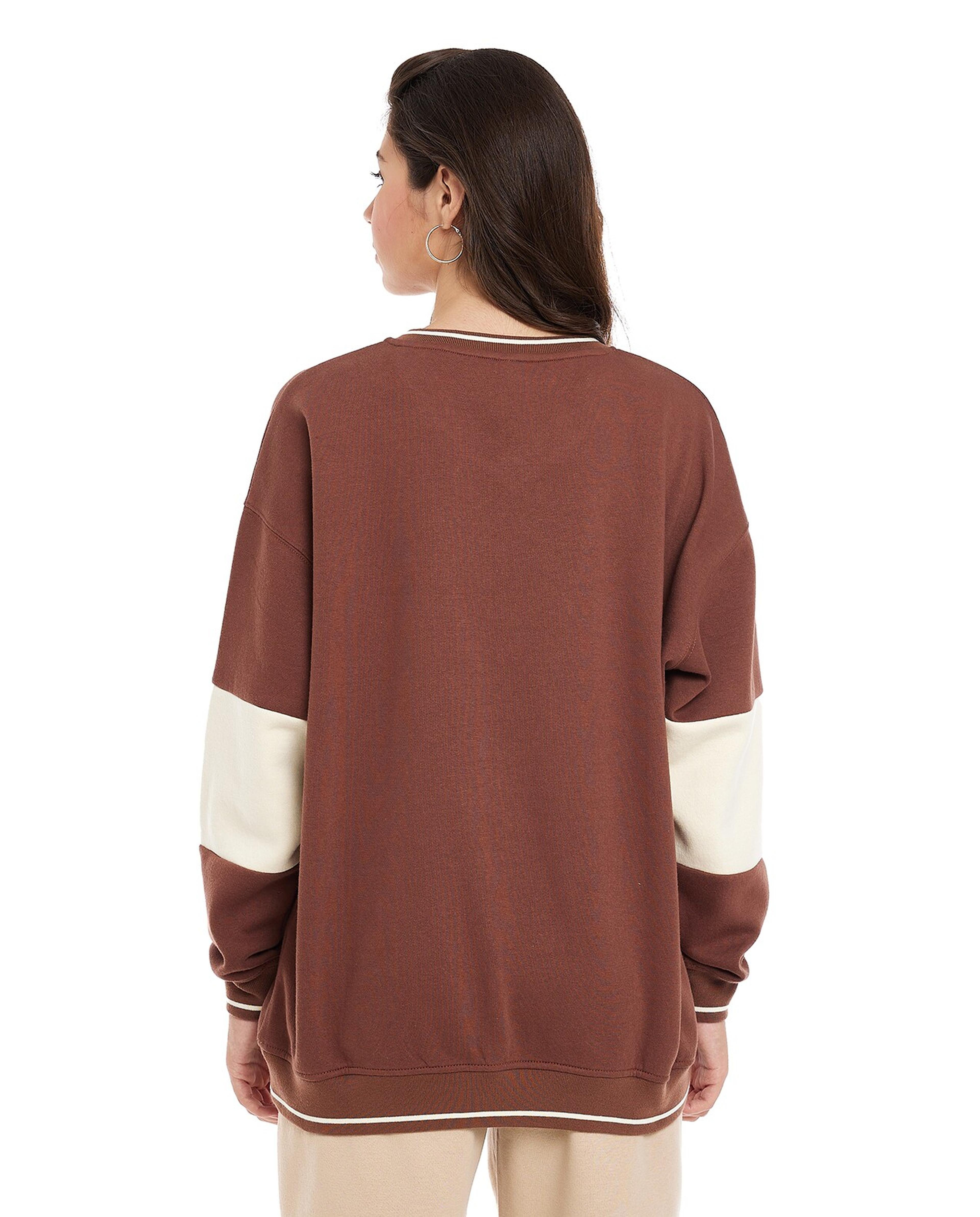 Color Block Sweatshirt with V-Neck and Long Sleeves