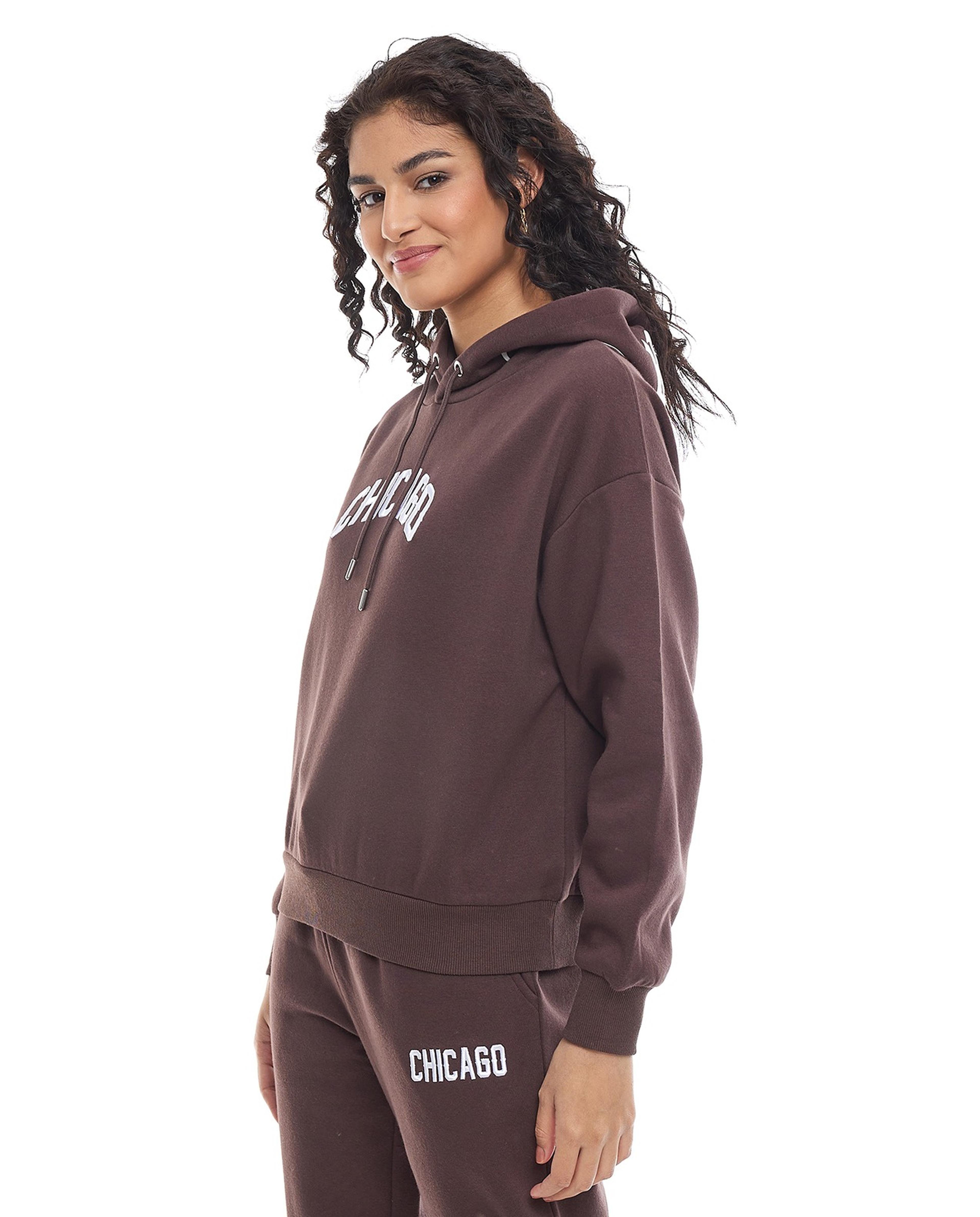 Embroidered Hoodie with Crew Neck and Long Sleeves