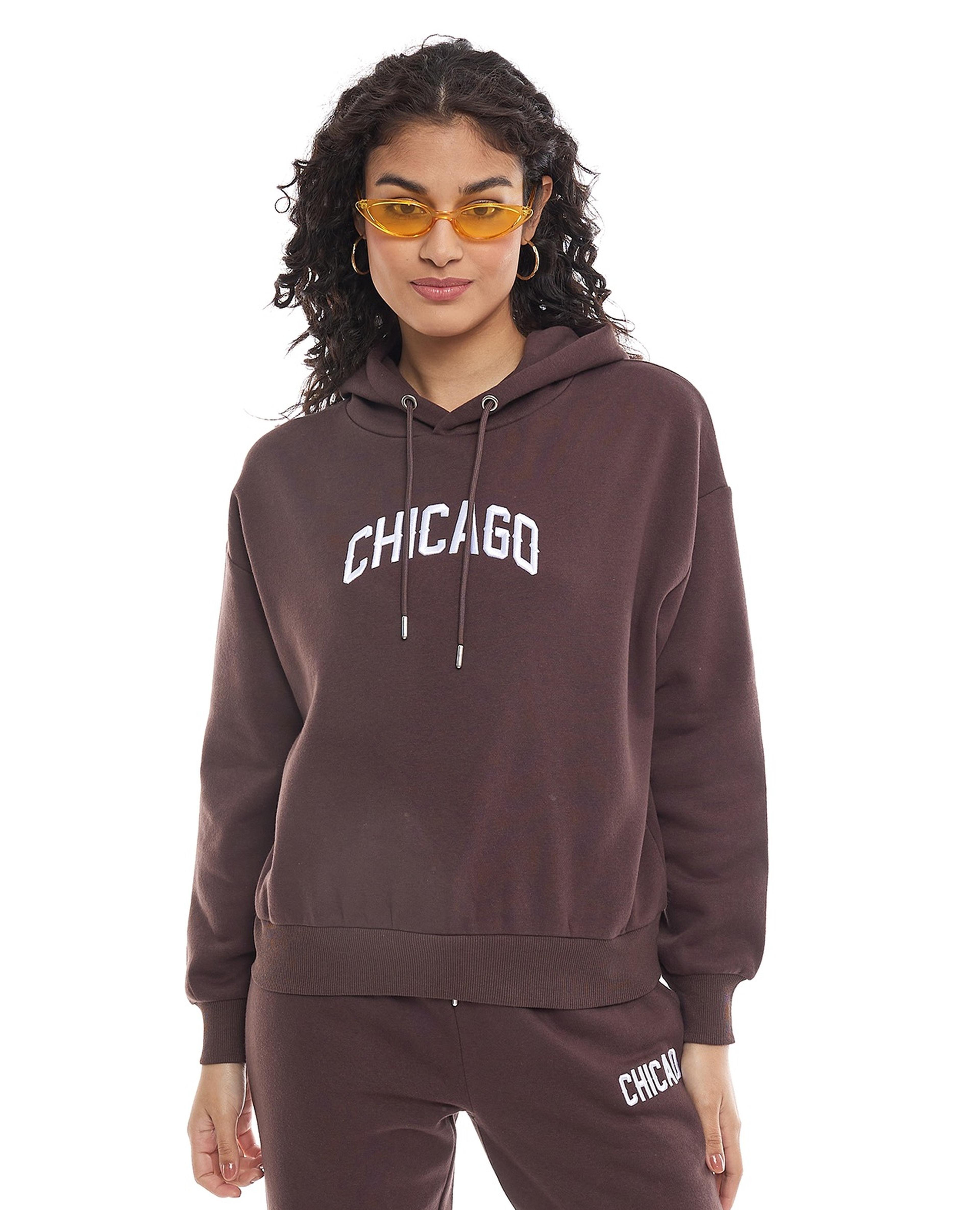 Embroidered Hoodie with Crew Neck and Long Sleeves