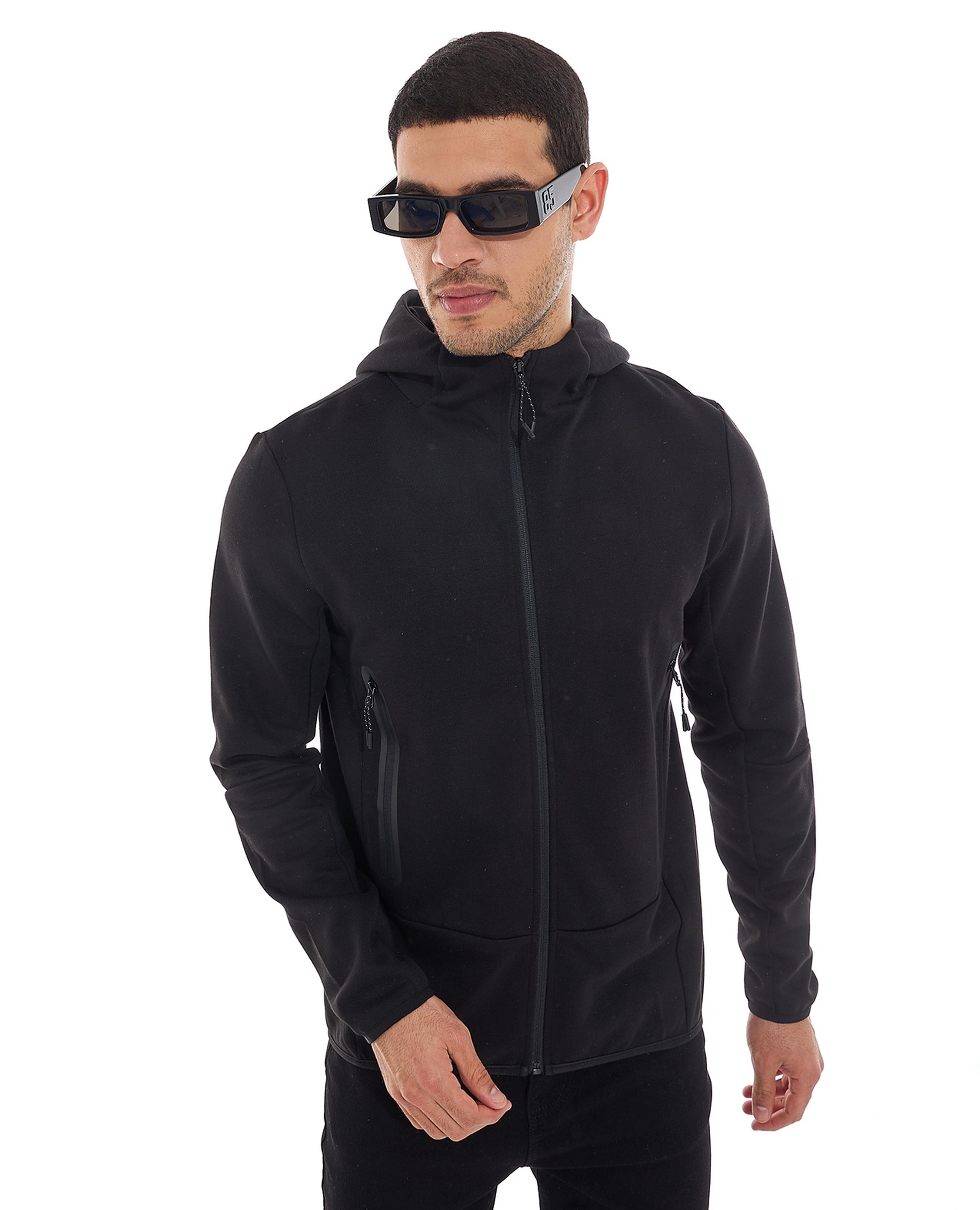 Solid Hooded Active Jacket with Zipper Closure