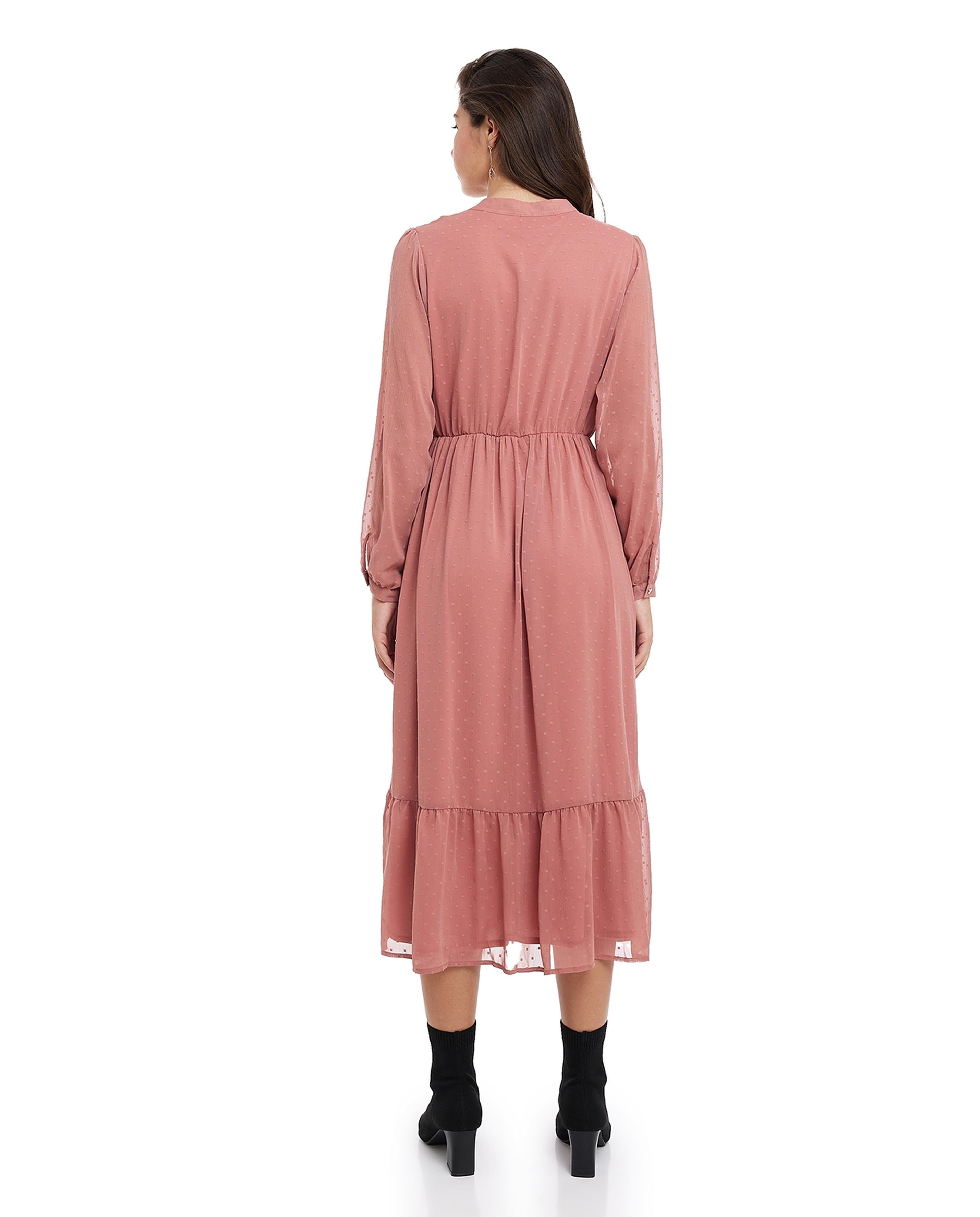 Woven Midi Dress with Surplice Neck and Bishop Sleeves