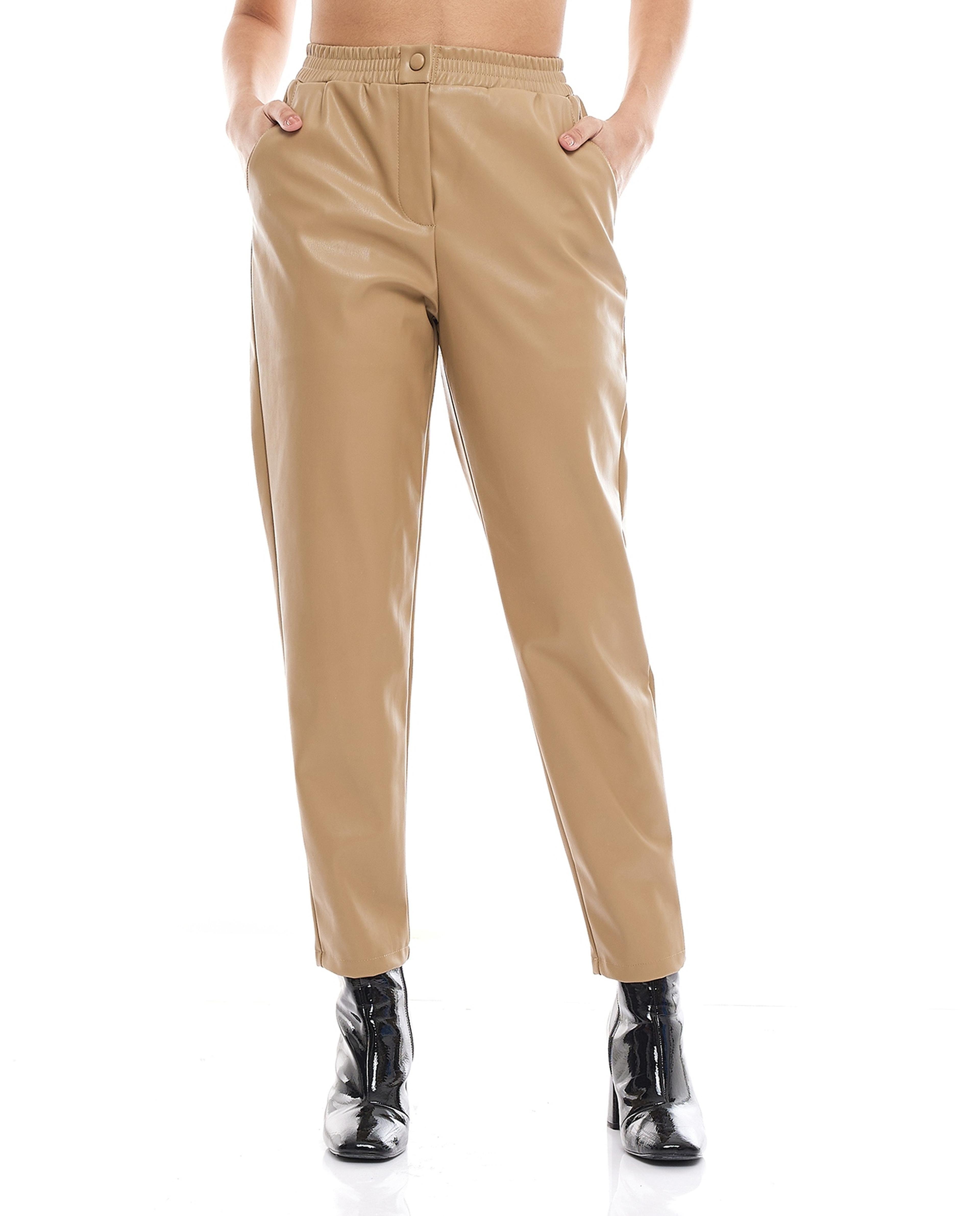 Solid Tapered pants with Button Closure