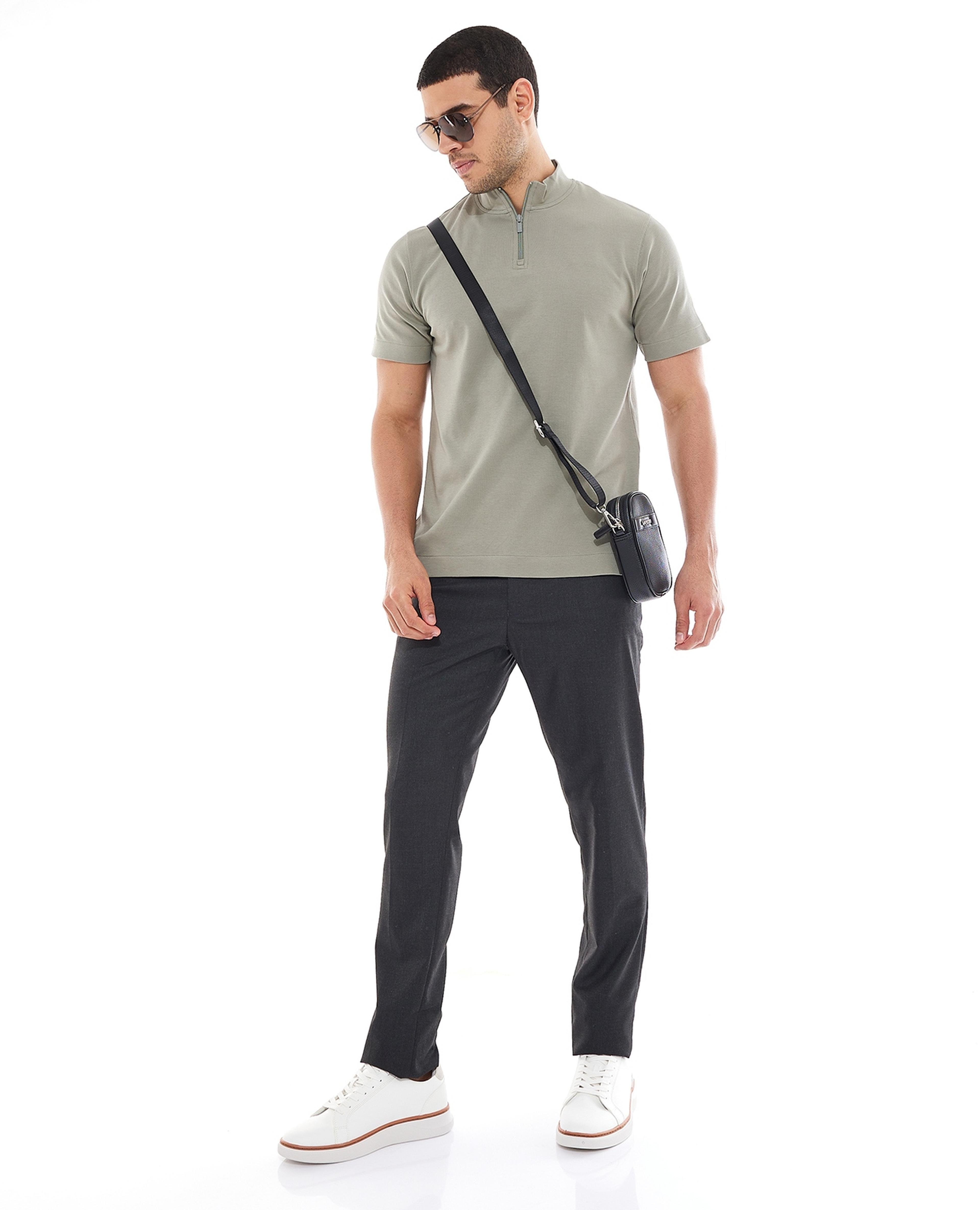 Slim Fit Formal Trousers with Button Closure