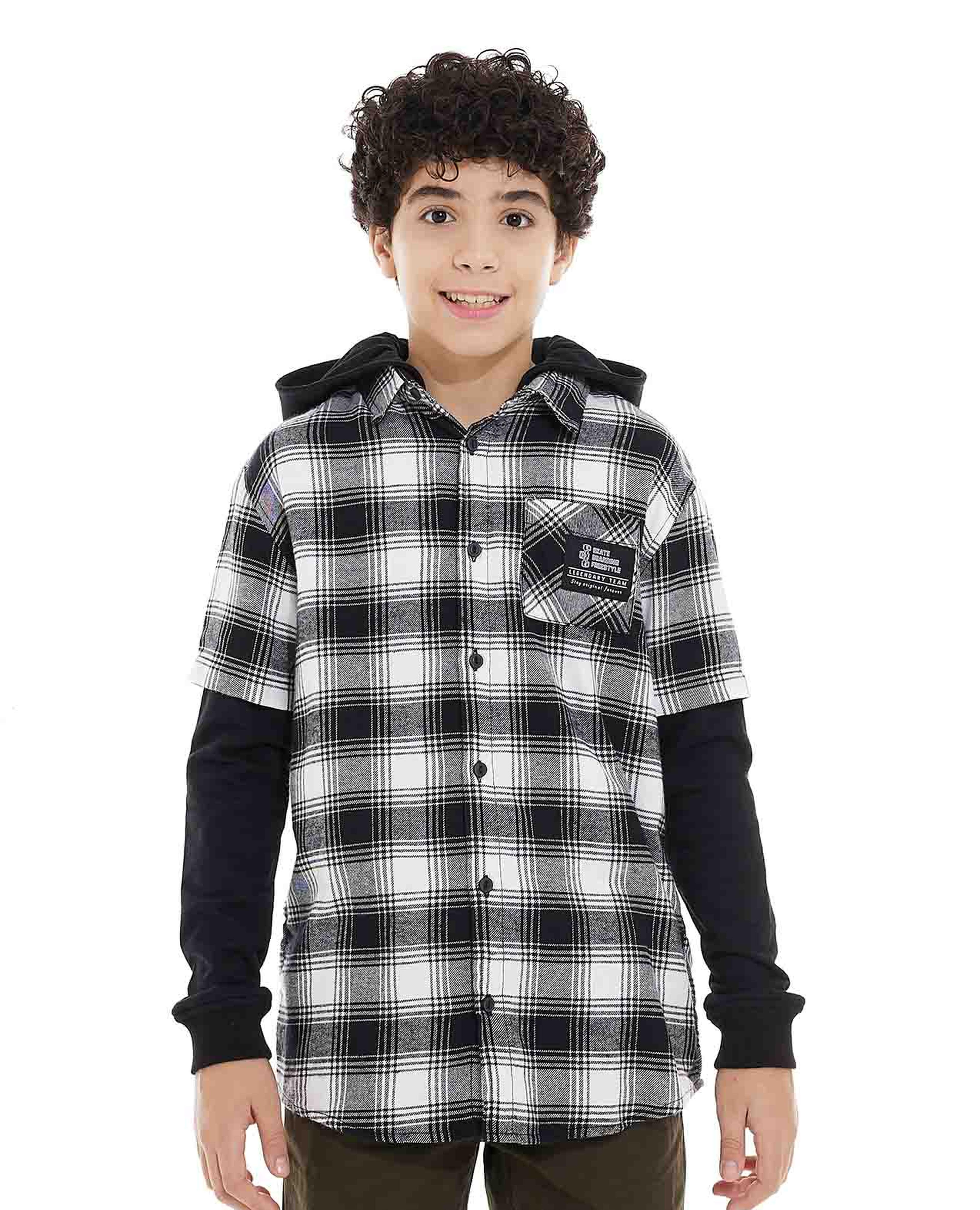 Plaid Shirt with Classic Collar and Short Sleeves