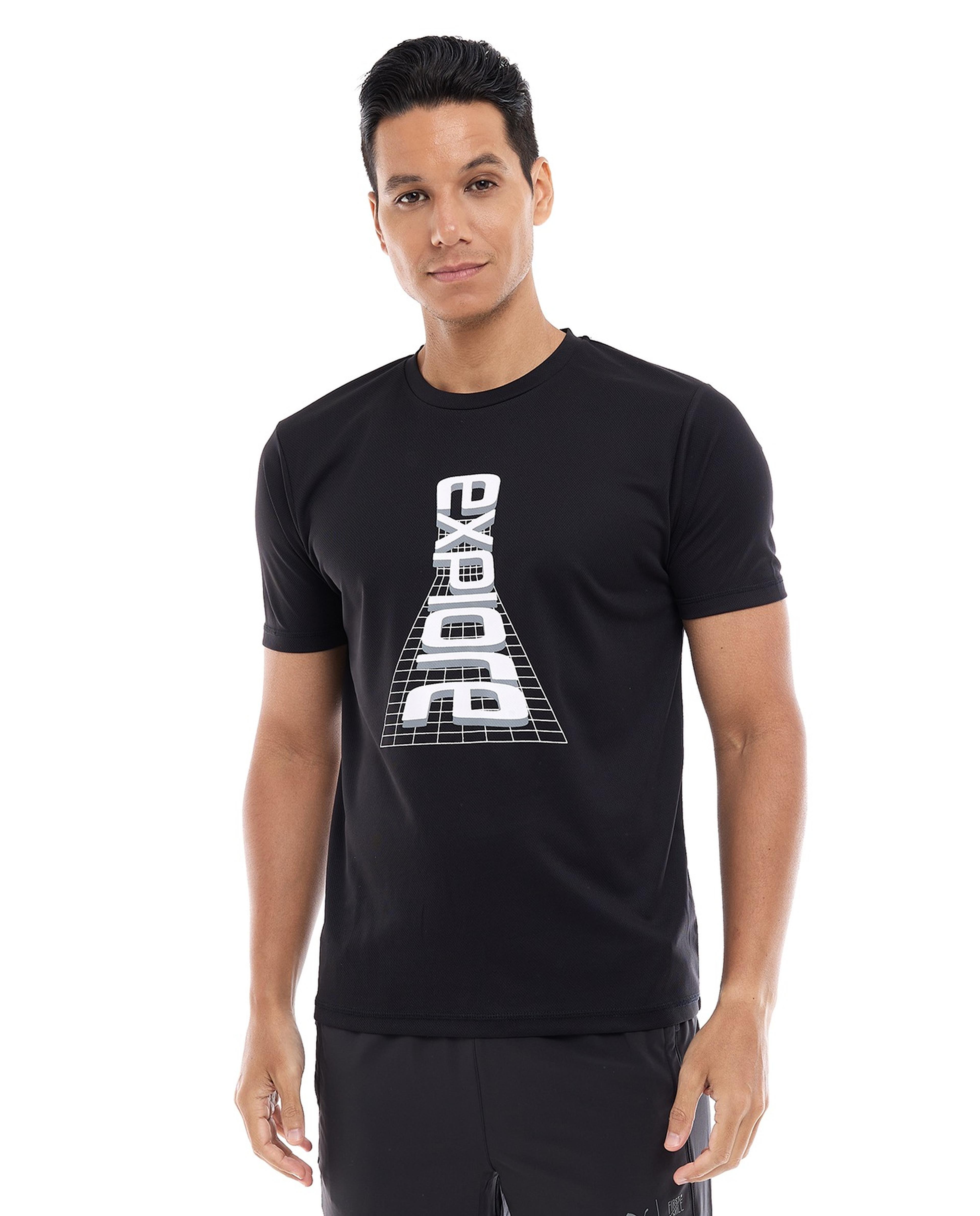 Typography Print Active T-Shirt with Crew Neck and Short Sleeves