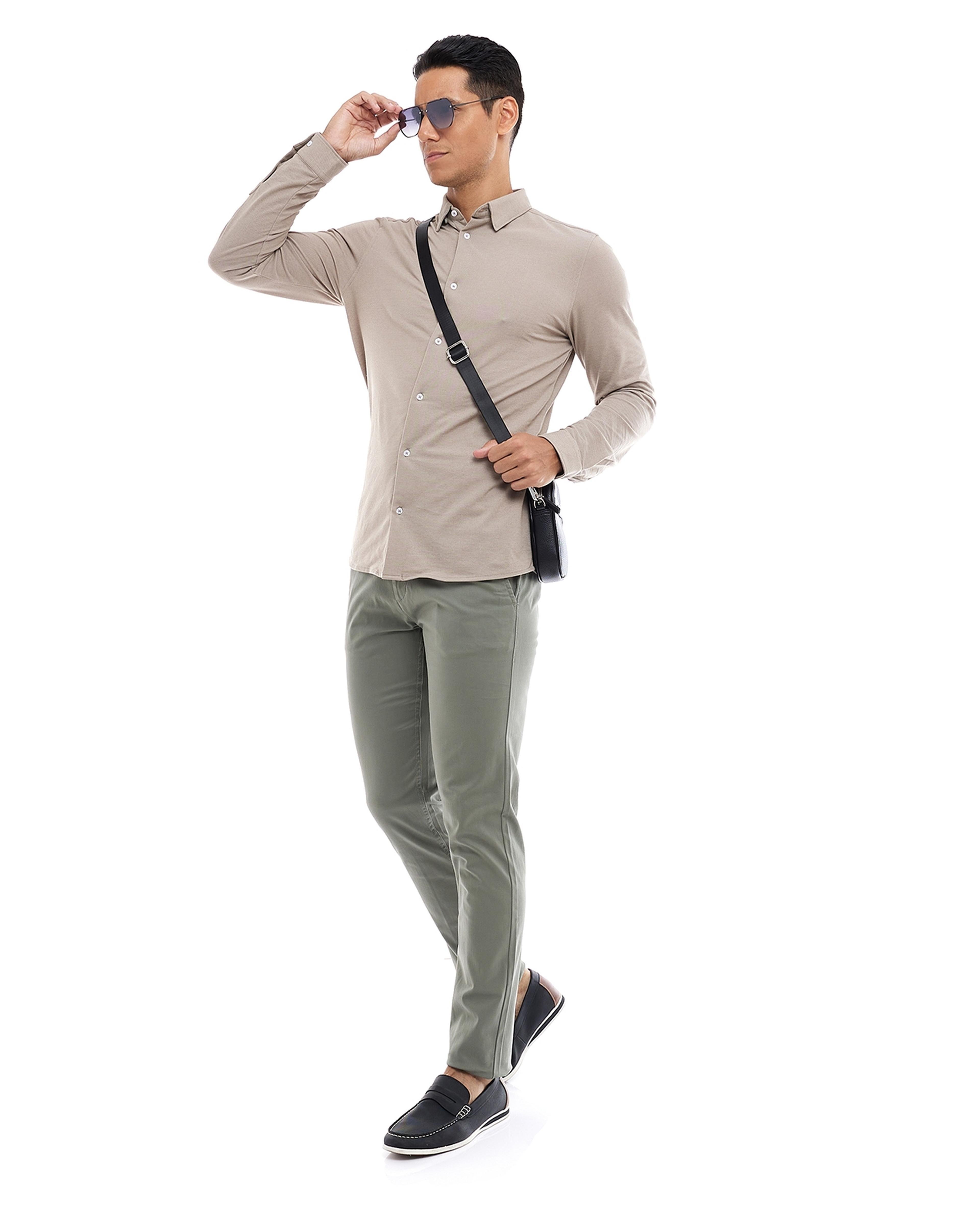 Solid Slim Fit Trousers with Button Closure