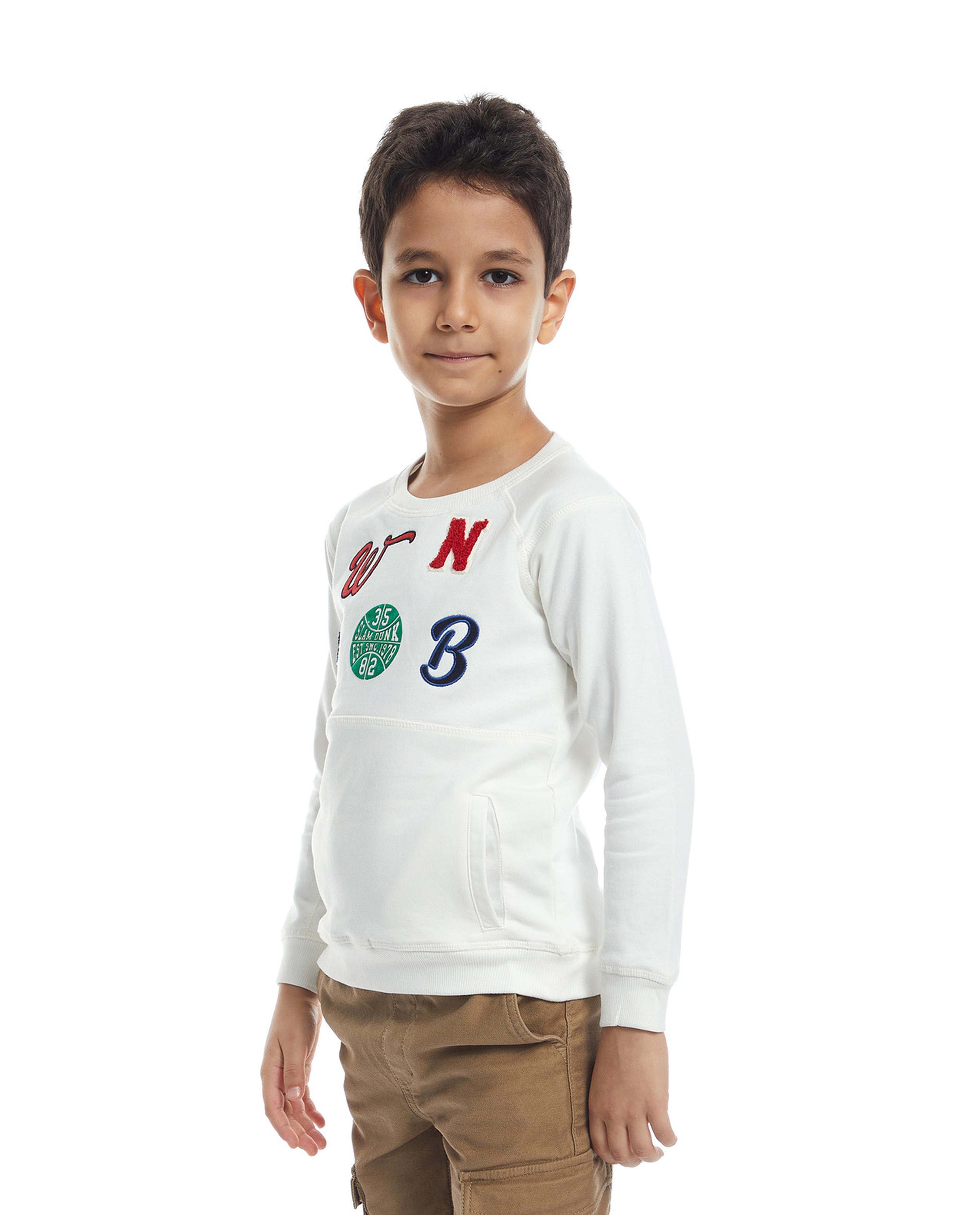 Applique Sweatshirt with Crew Neck and Long Sleeves
