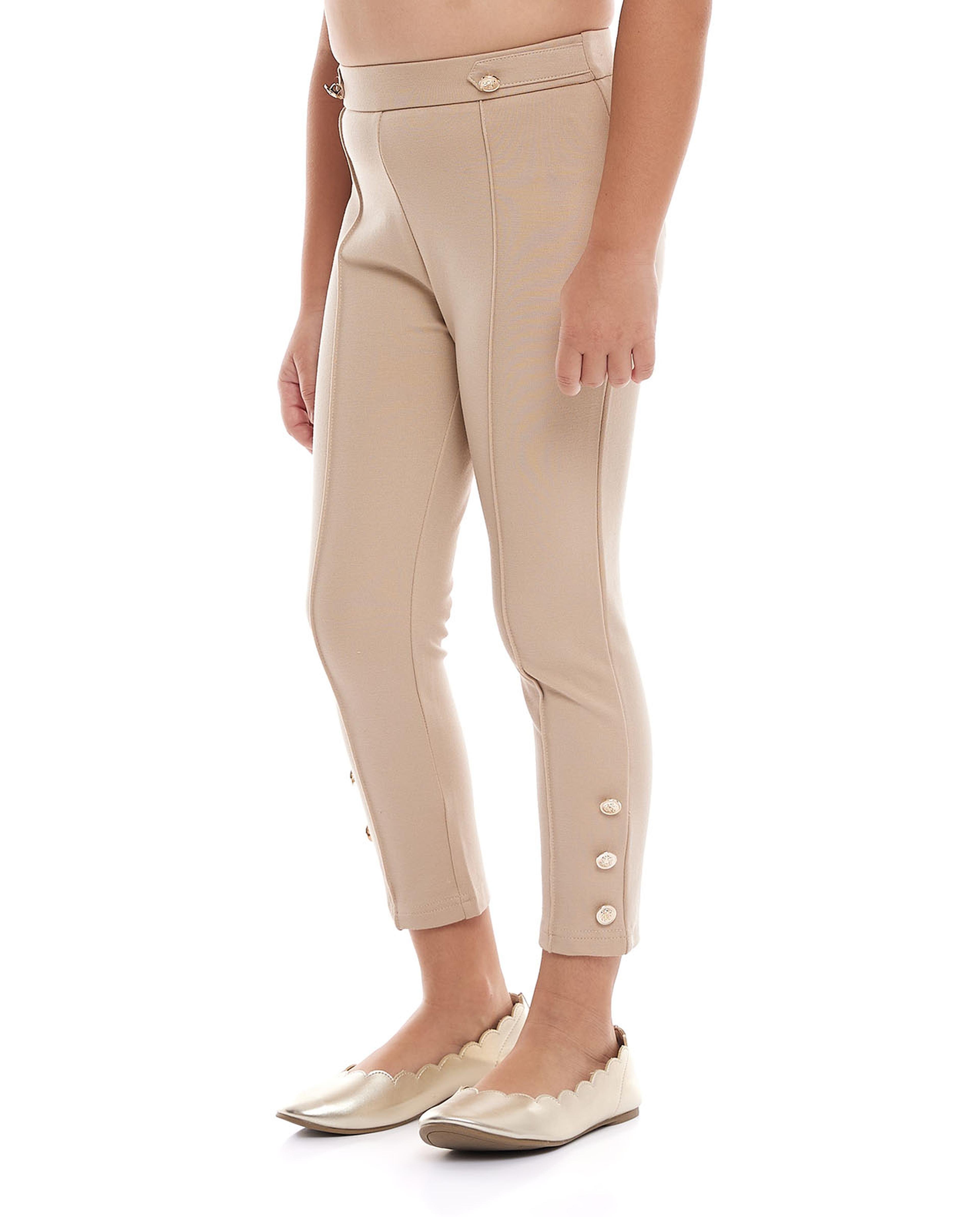Button Detail Trousers with Elastic Waist
