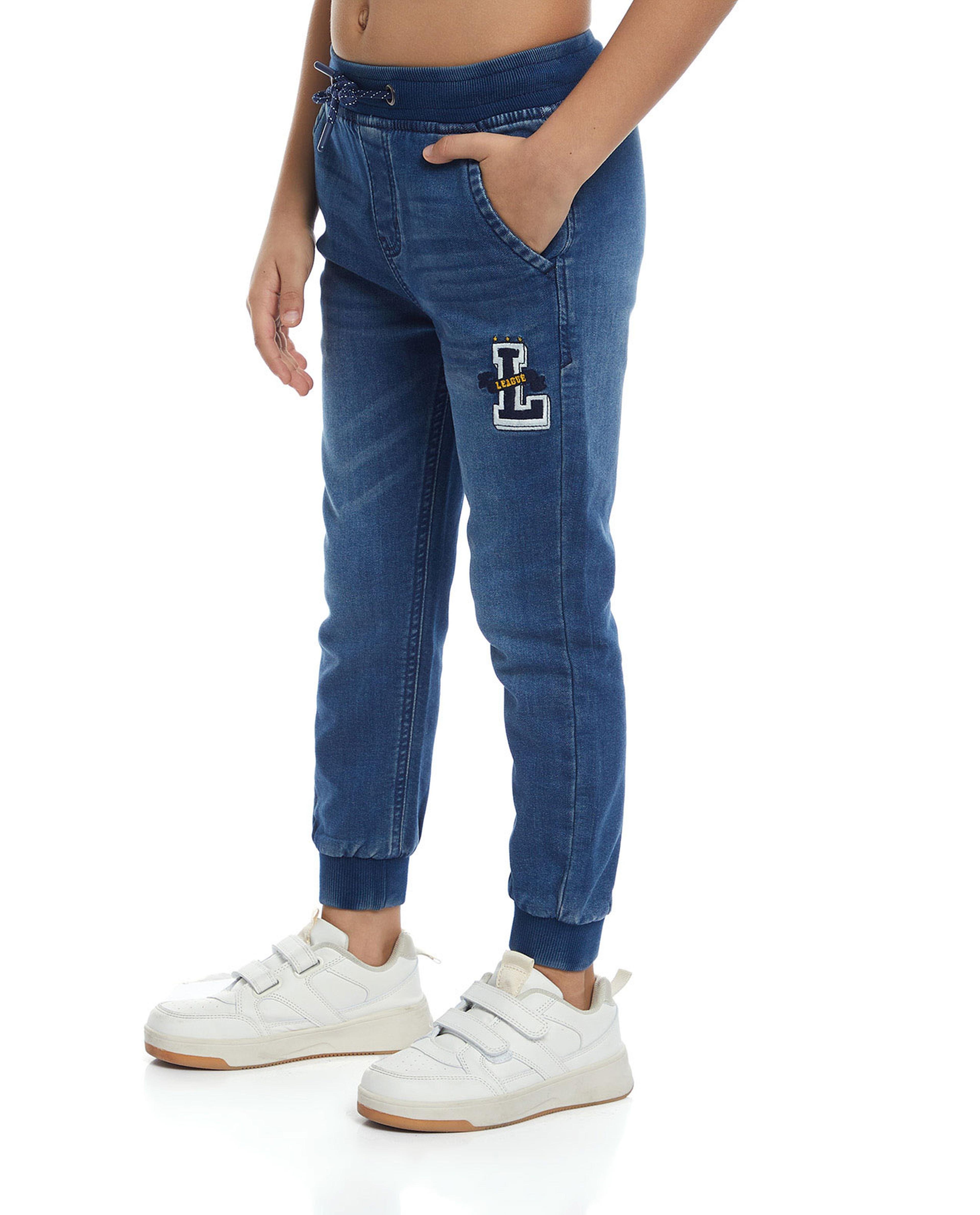 Applique Detail Jogger Jeans with Drawstring Closure
