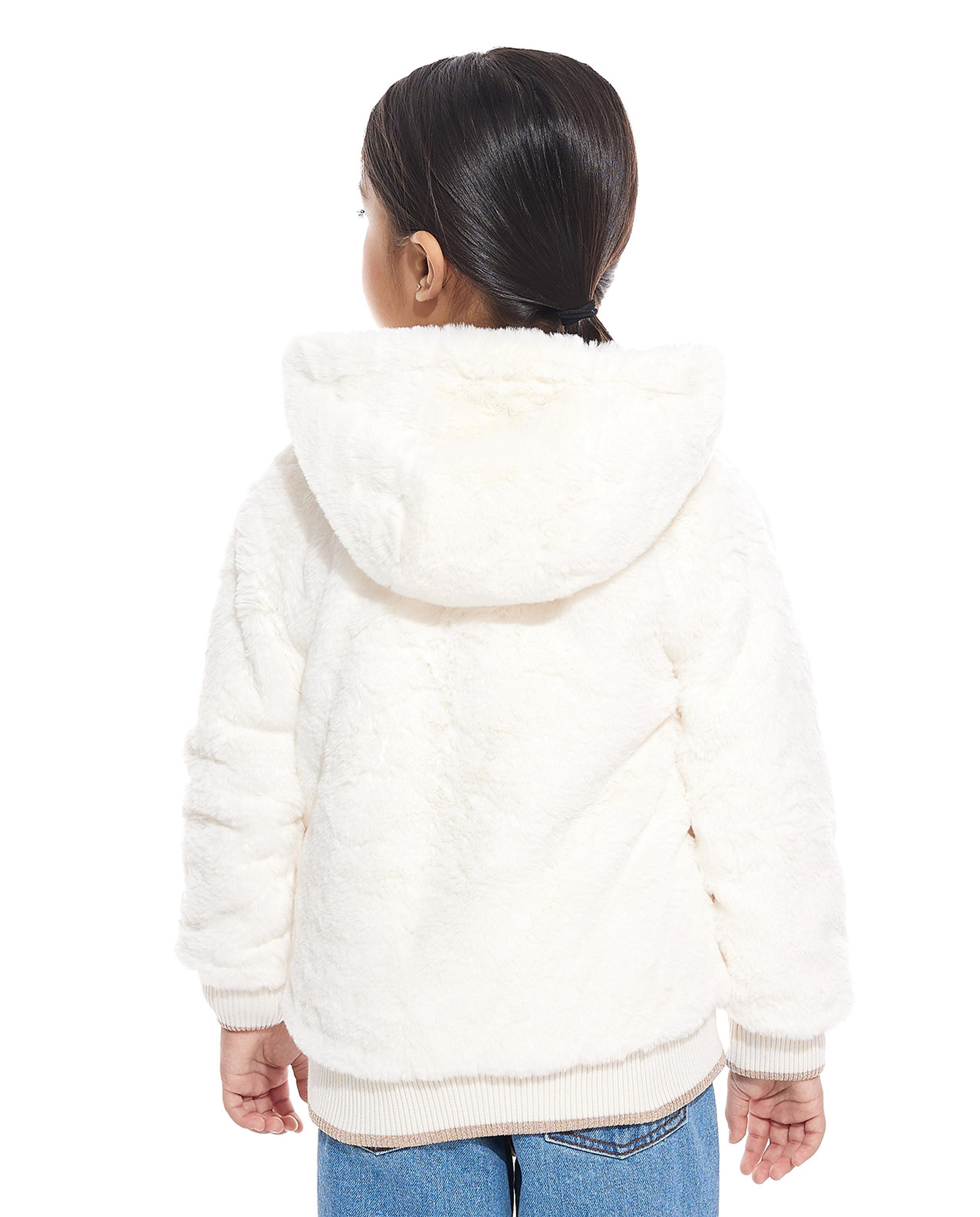 Furry Hooded Jacket with Zipper Closure