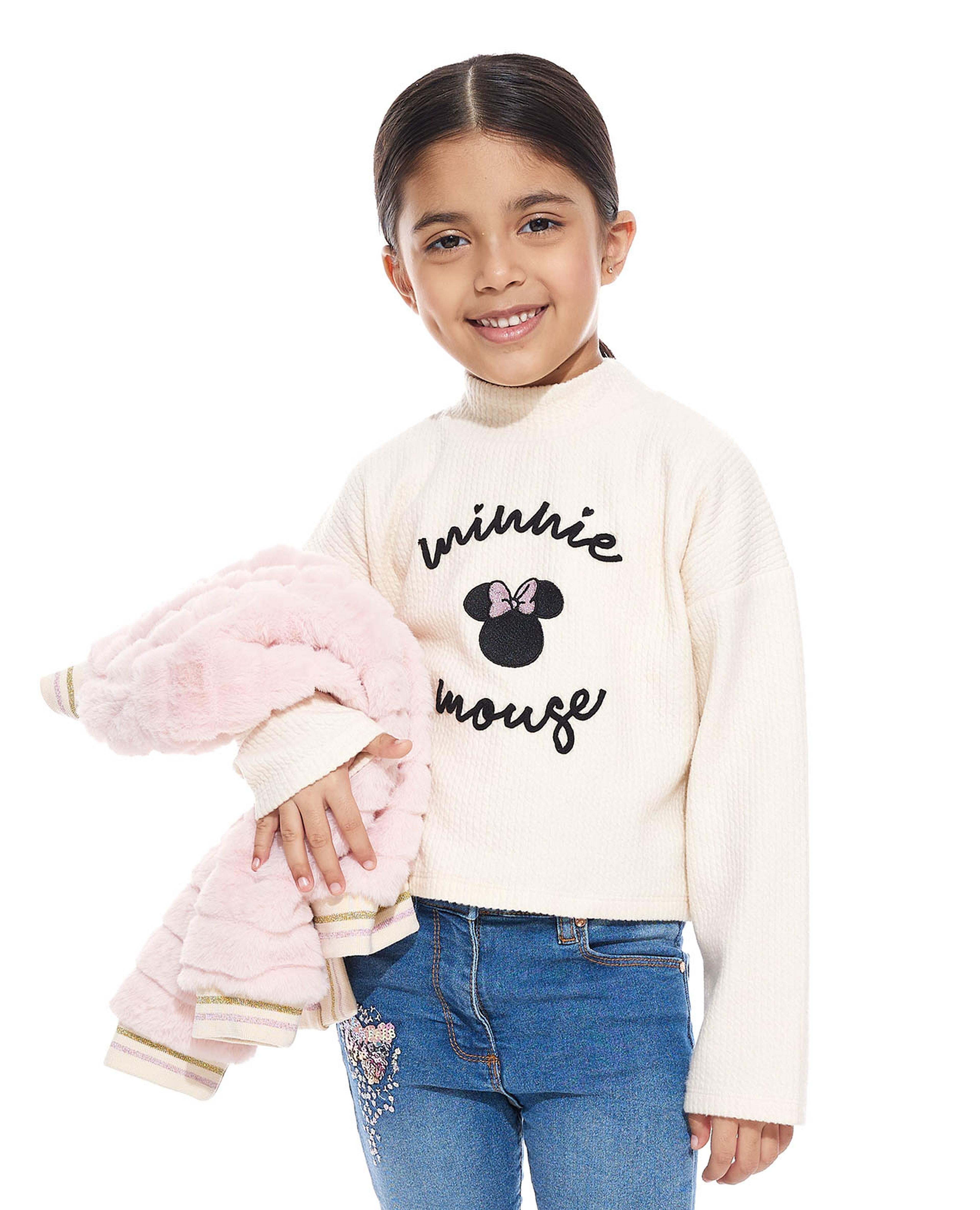 Minnie Mouse Embroidered Sweater with Mock Neck and Long Sleeves