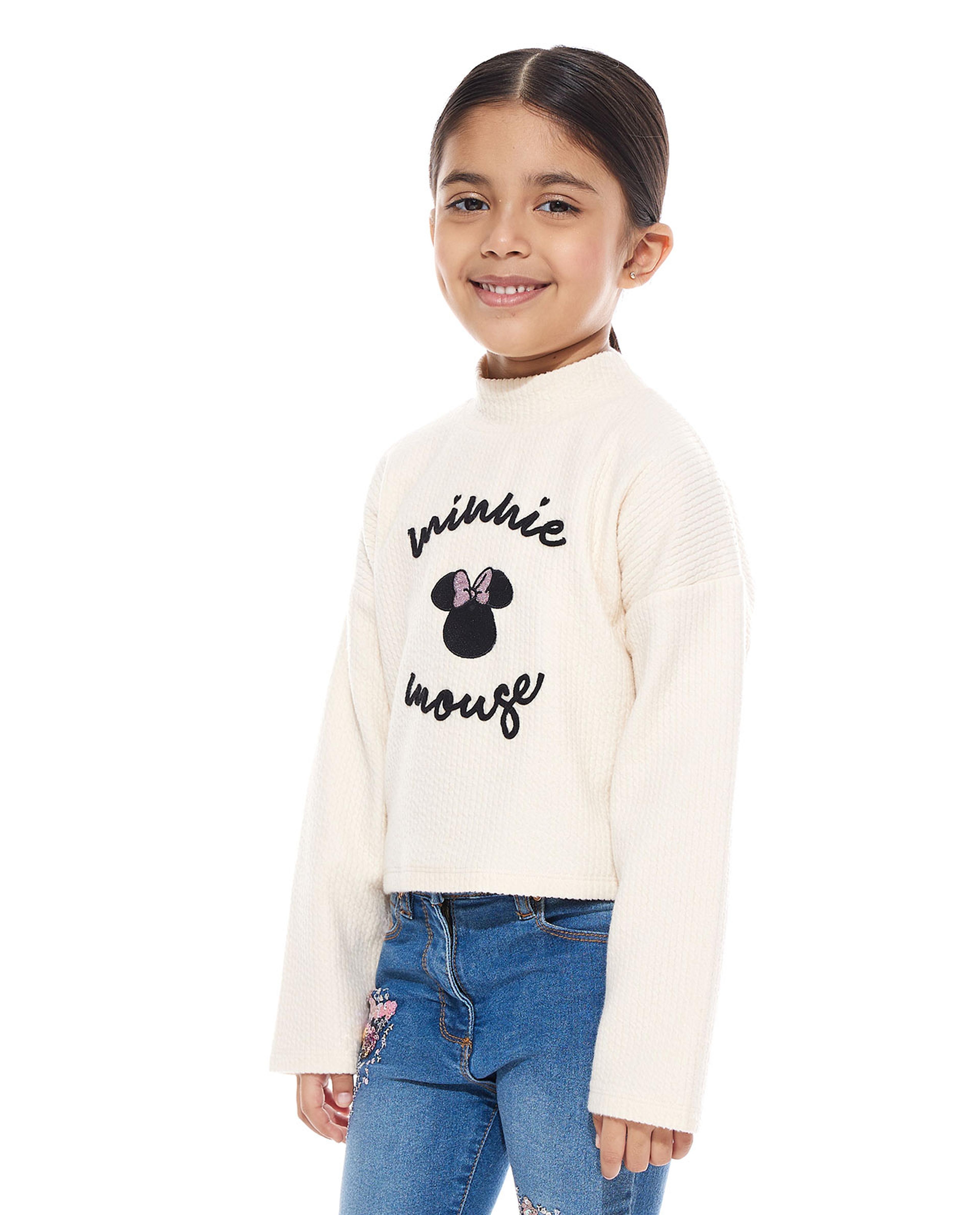 Minnie Mouse Embroidered Sweater with Mock Neck and Long Sleeves