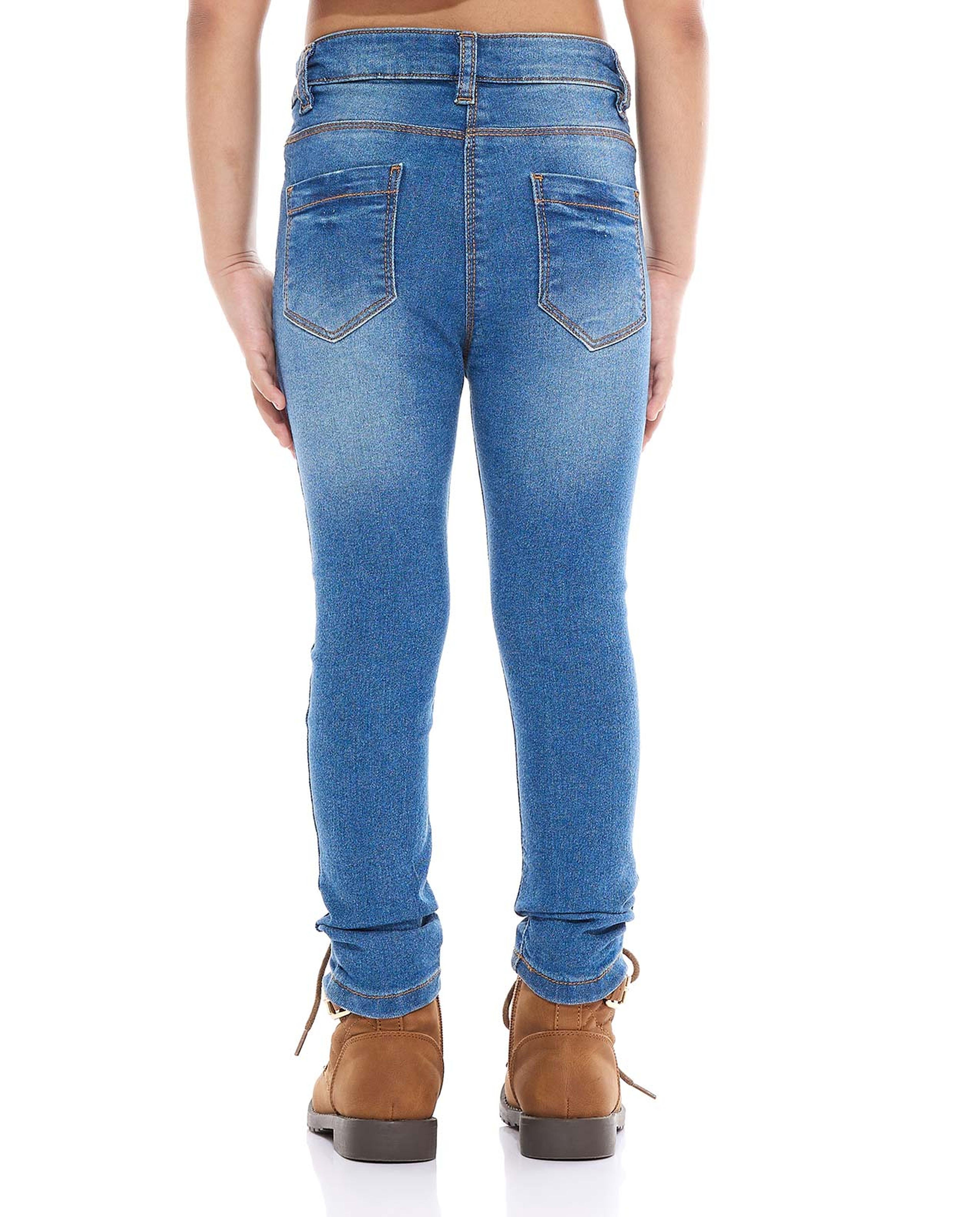 Sequins Skinny Fit Jeans with Button Closure