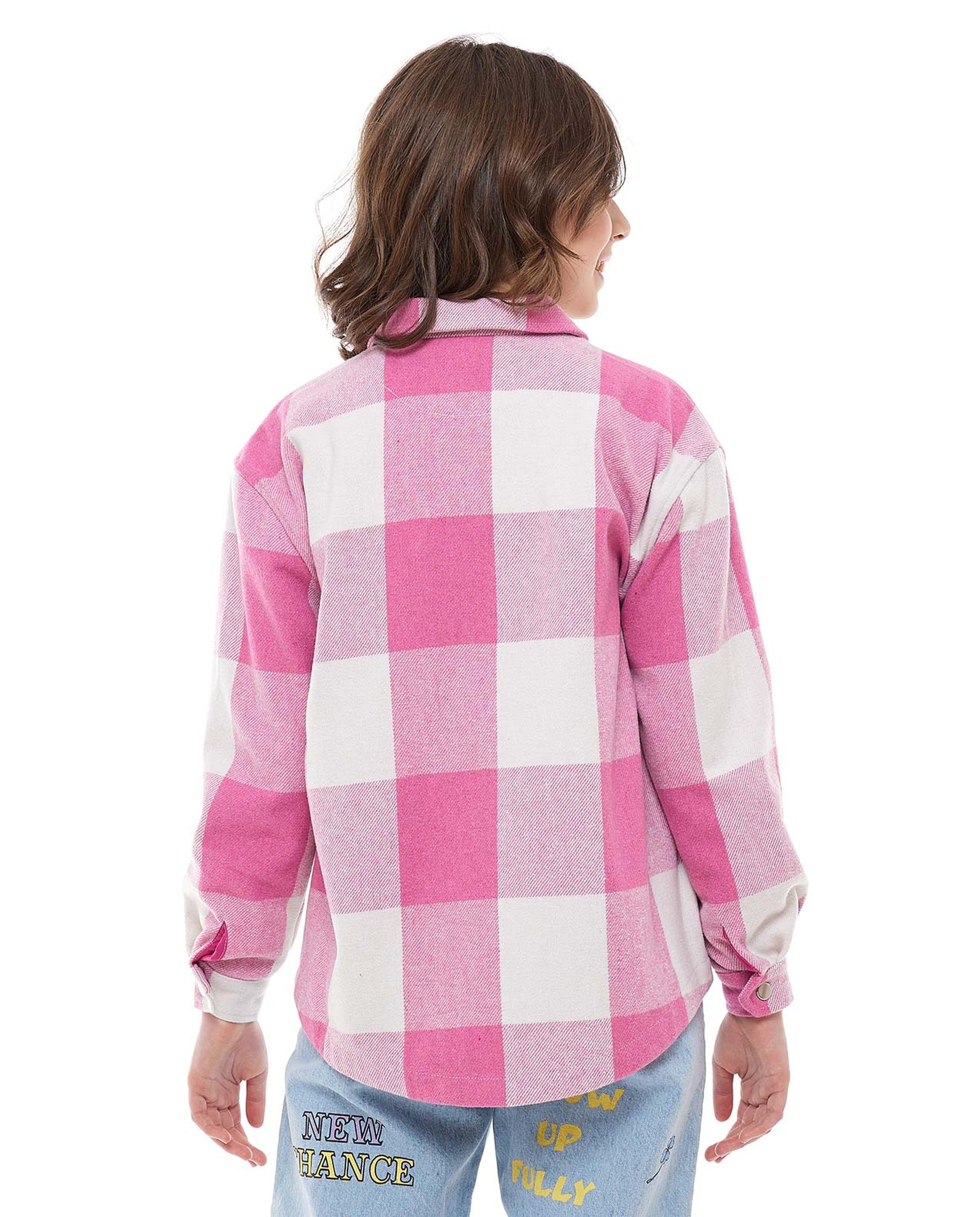 Plaid Shacket with Shirt Collar and Long Sleeves