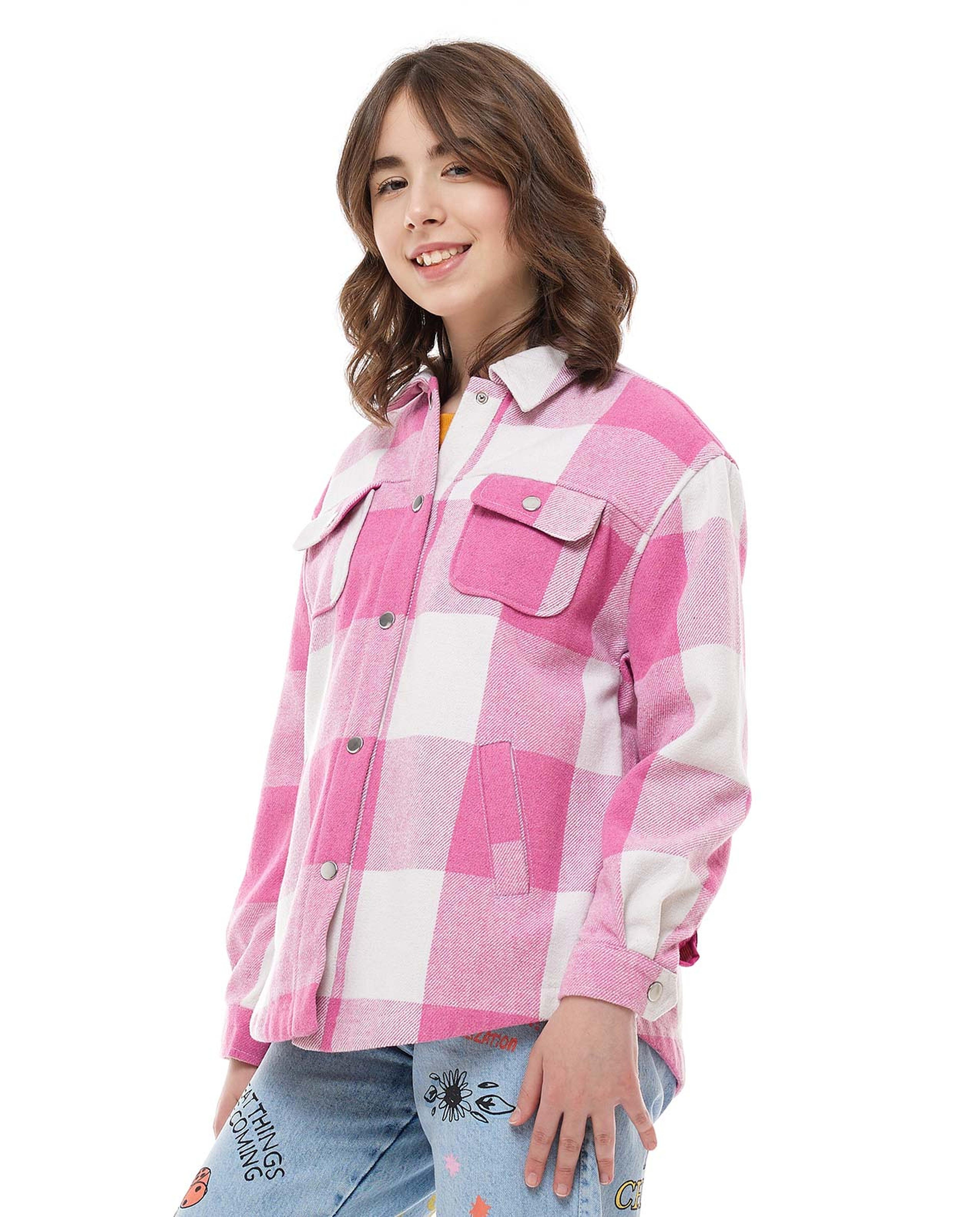 Plaid Shacket with Shirt Collar and Long Sleeves