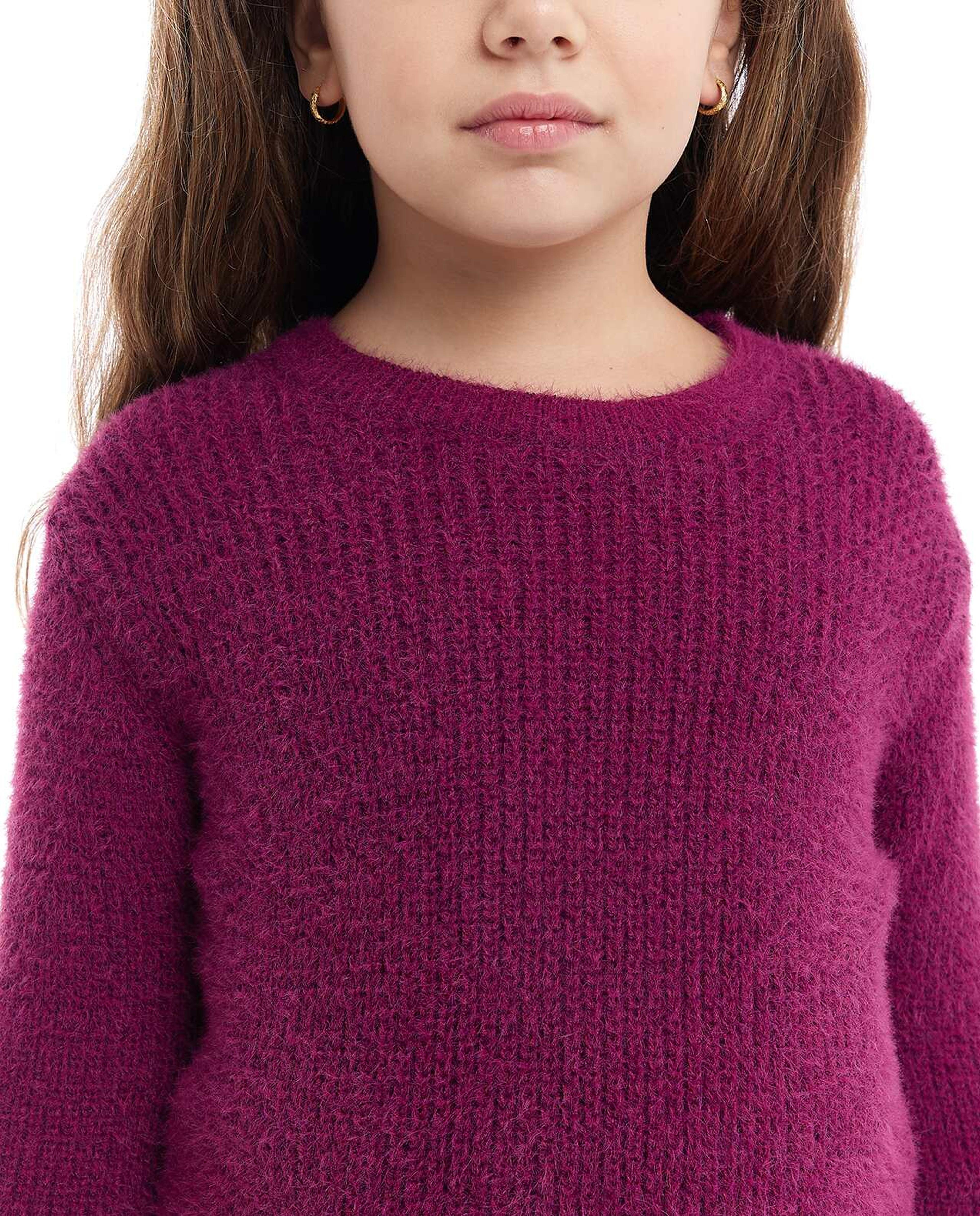Knitted Sweater with Crew Neck and Long Sleeves
