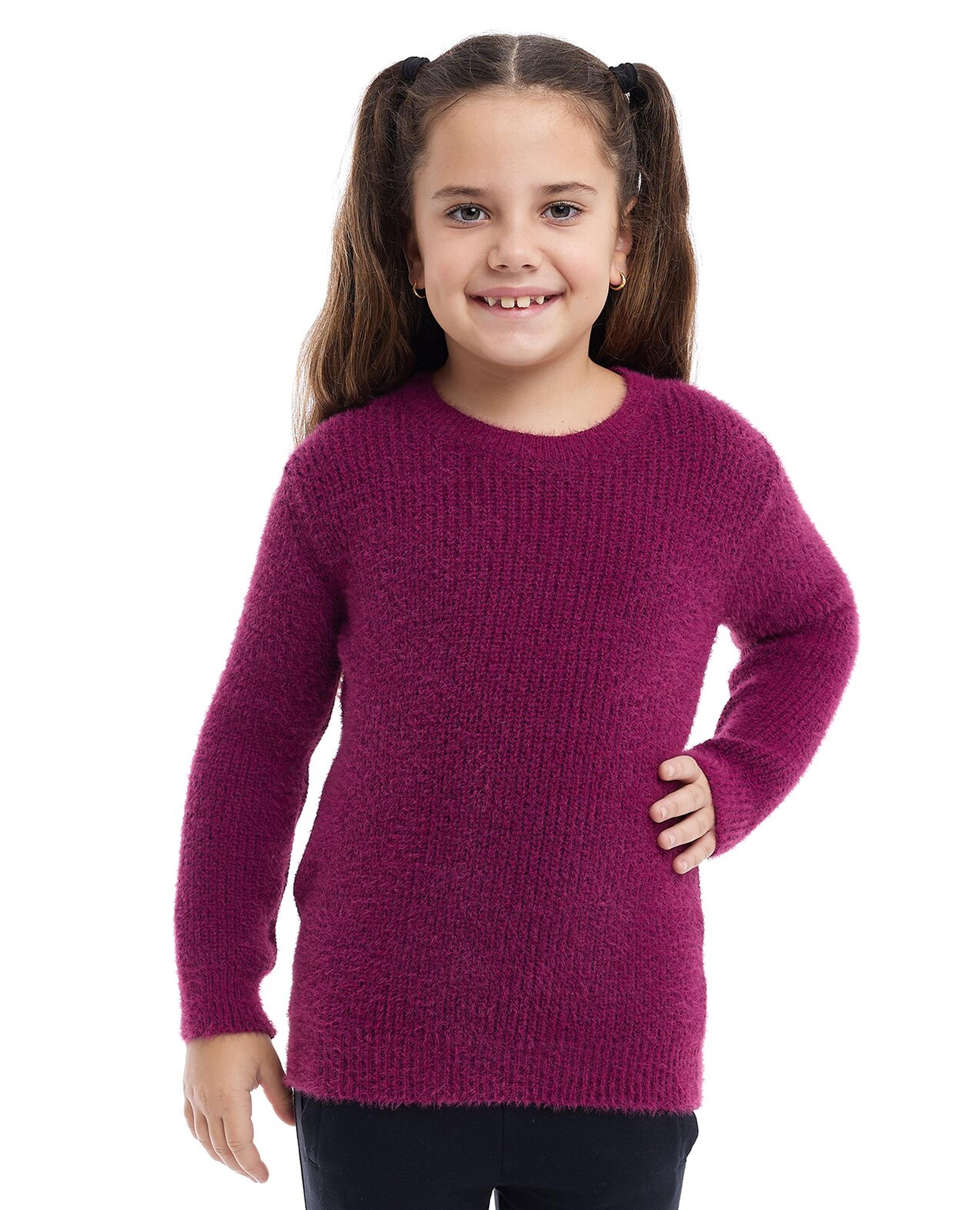 Knitted Sweater with Crew Neck and Long Sleeves