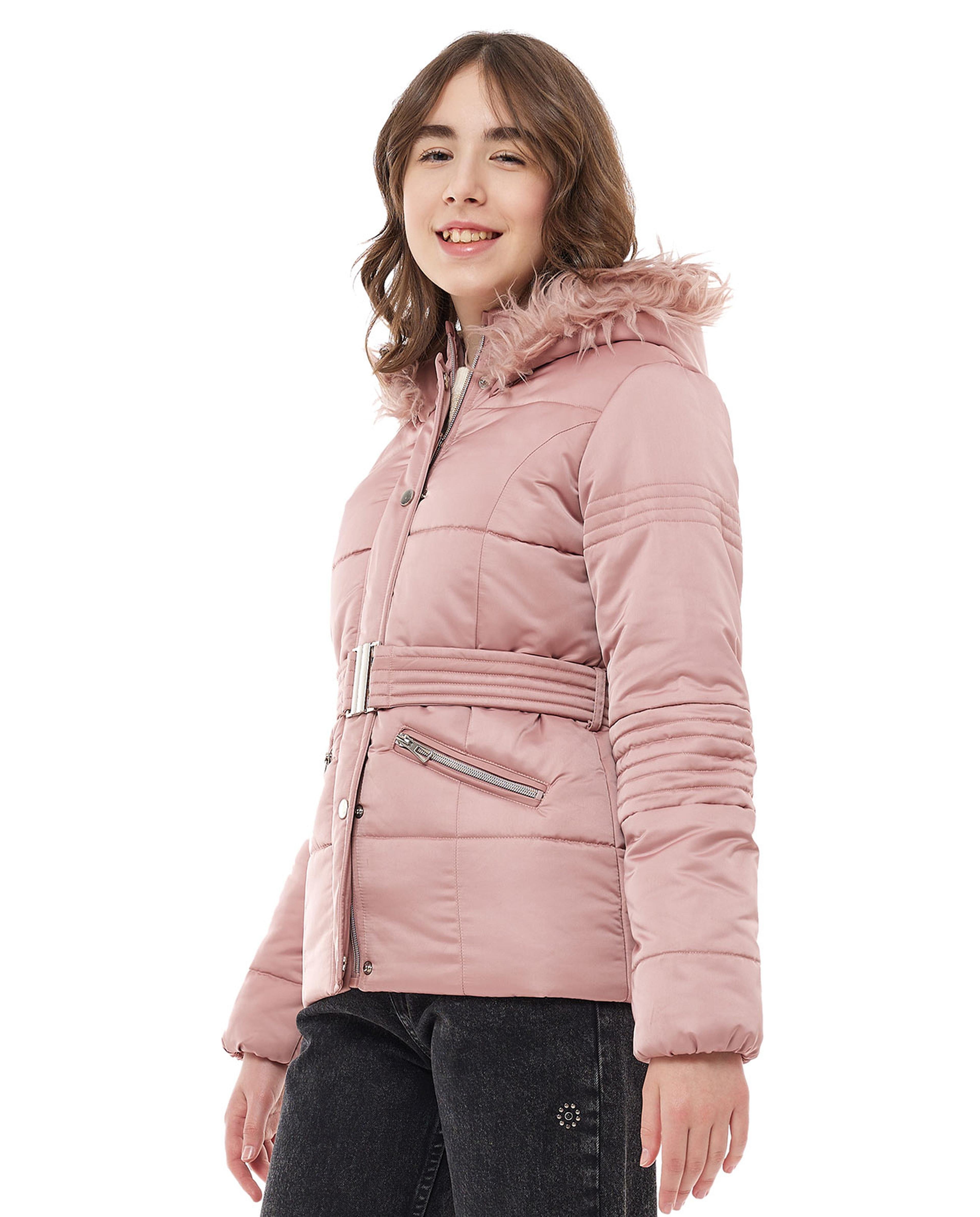 Puffer Hooded Jacket with Snap Button Closure