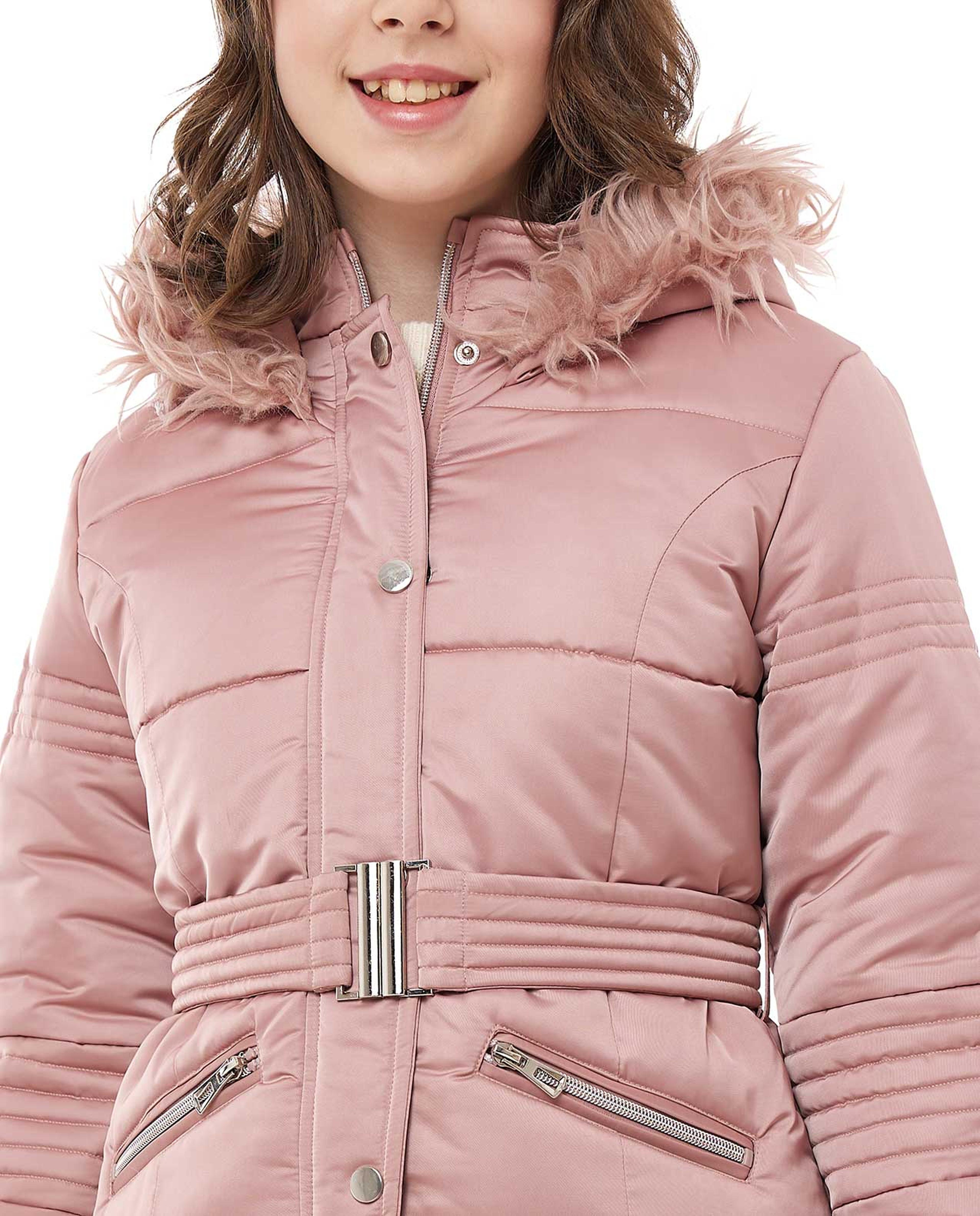 Puffer Hooded Jacket with Snap Button Closure