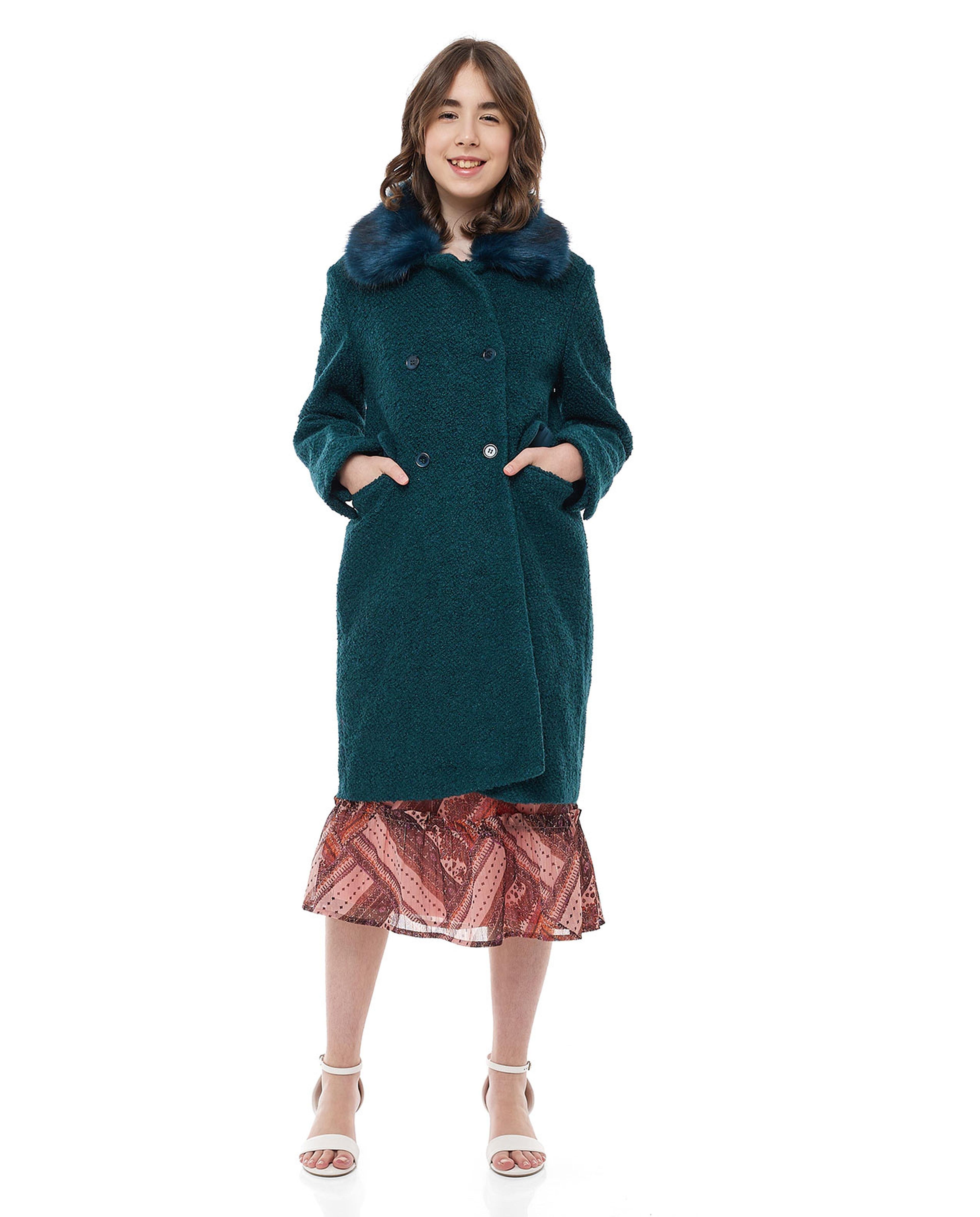 Textured Overcoat with Long Sleeves