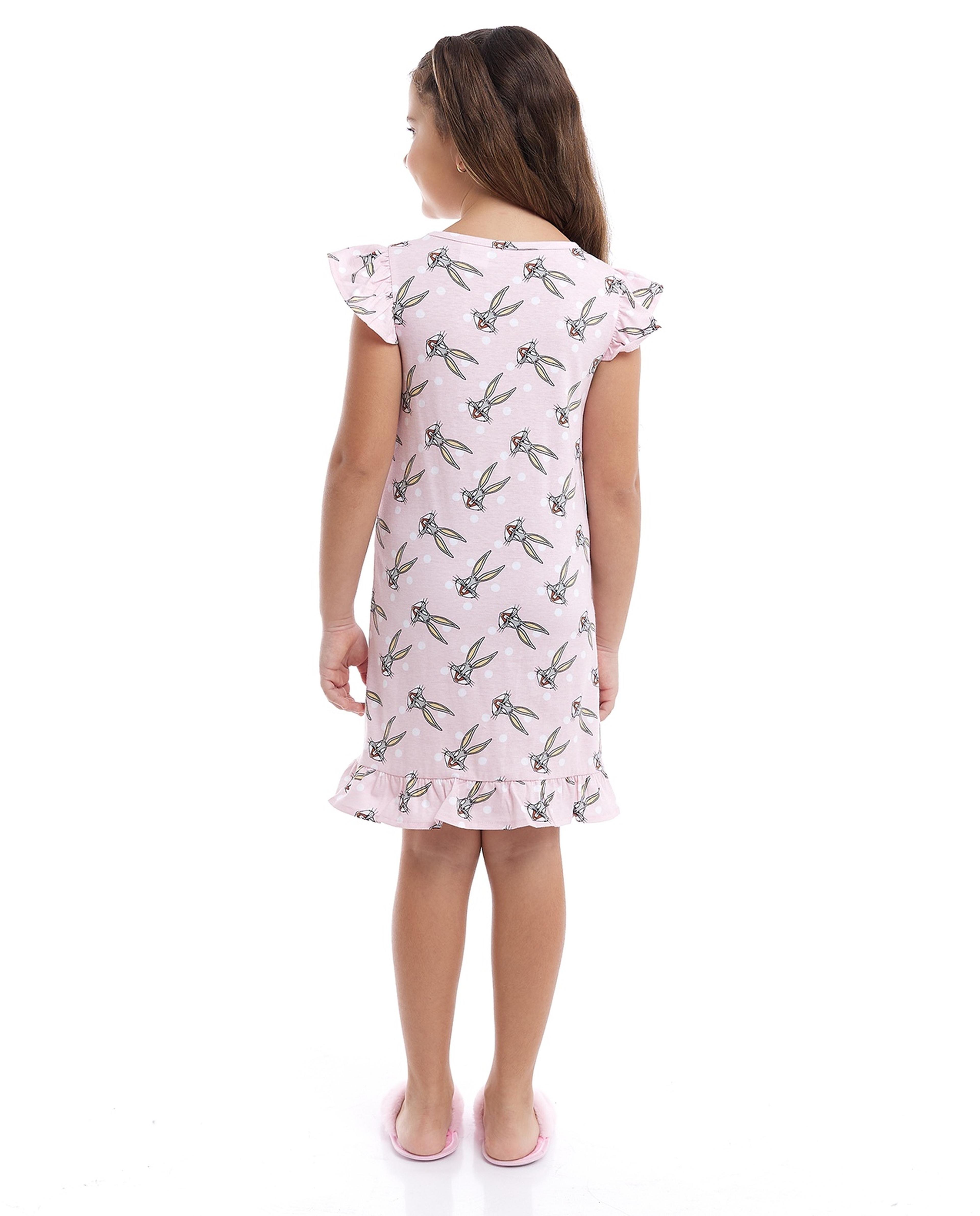 Bugs Bunny Printed Nightdress with Flutter Sleeves