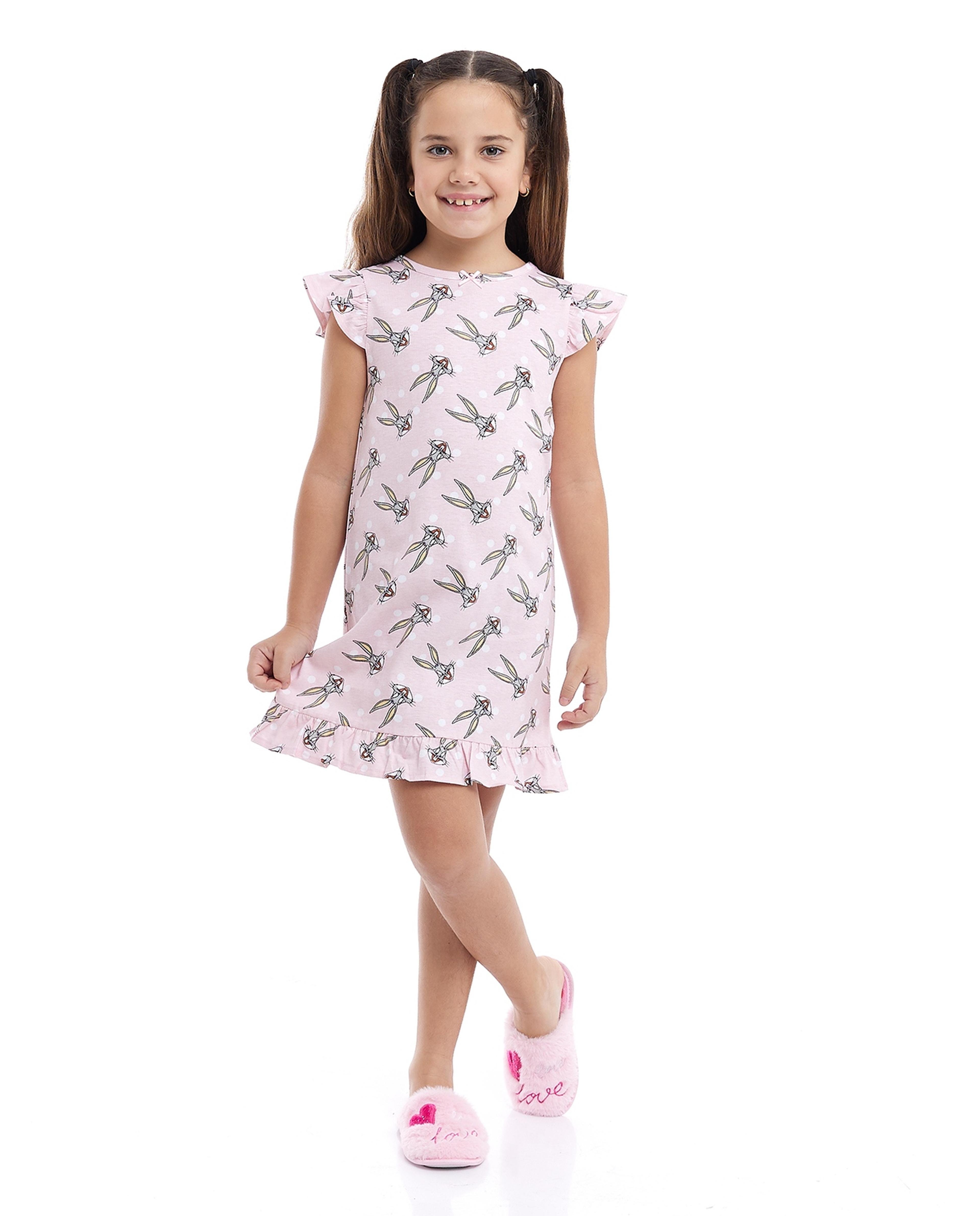 Bugs Bunny Printed Nightdress with Flutter Sleeves