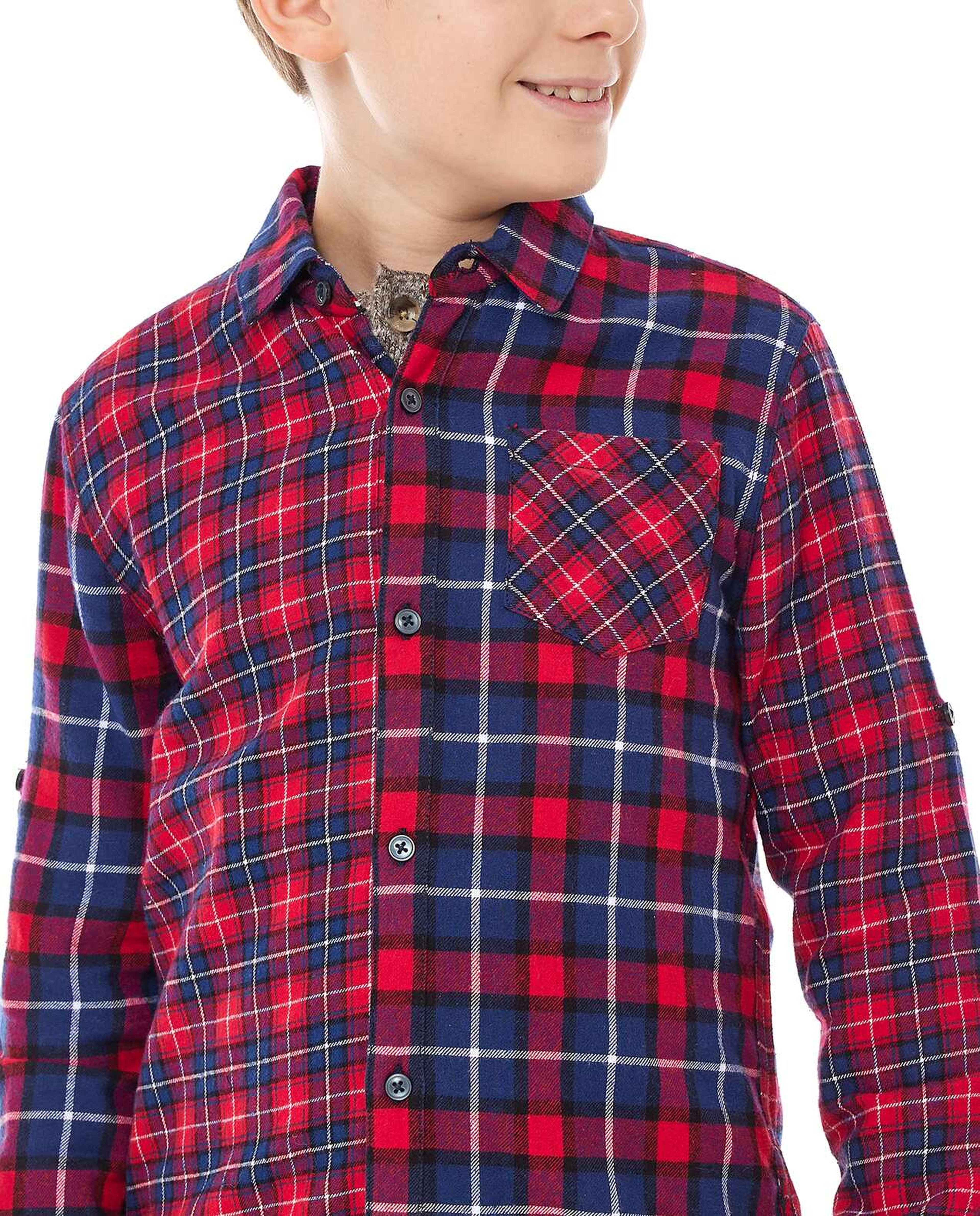 Plaid Shirt with Spread Collar and Long Sleeves