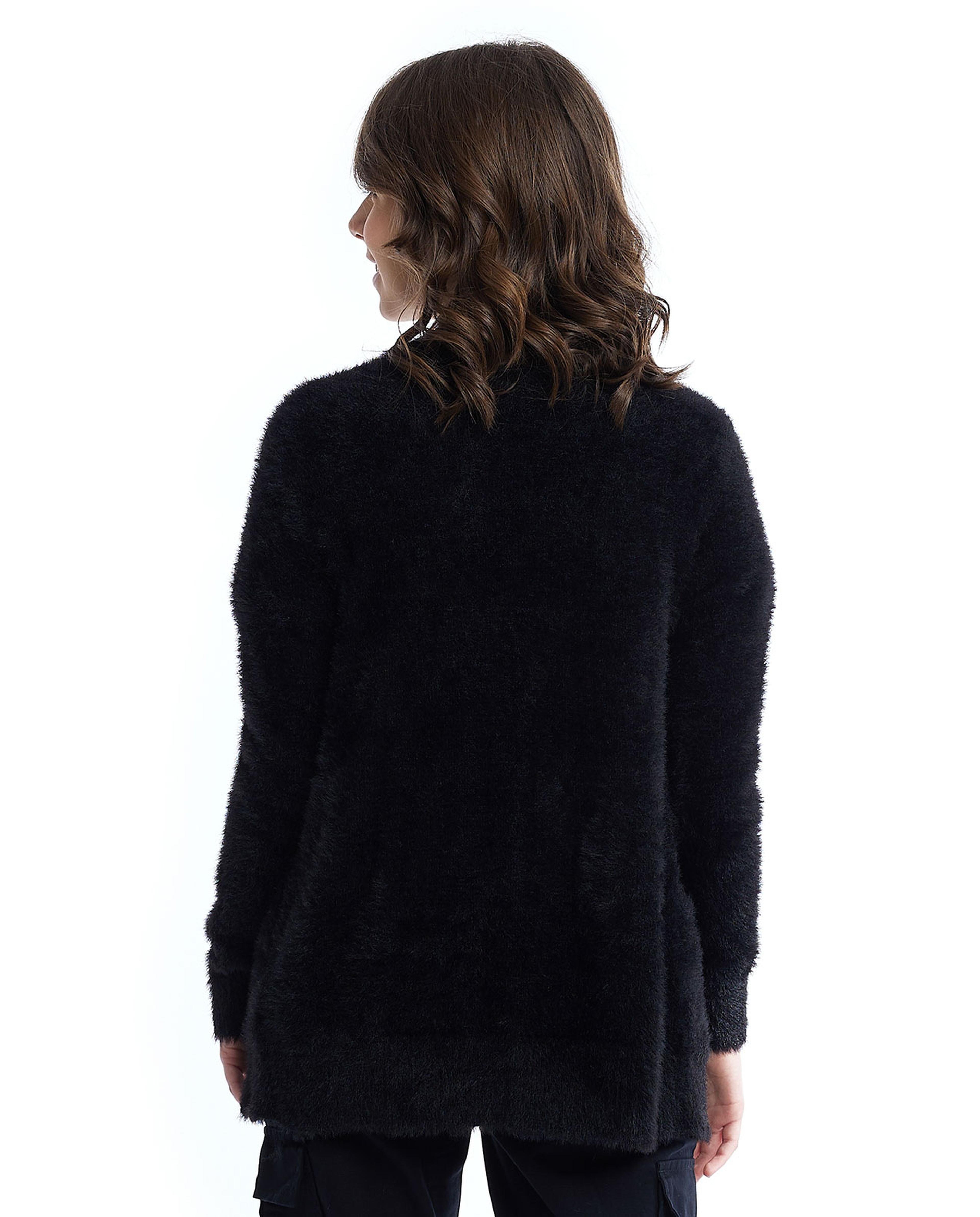 Fur Knit Cardigan with Long Sleeves