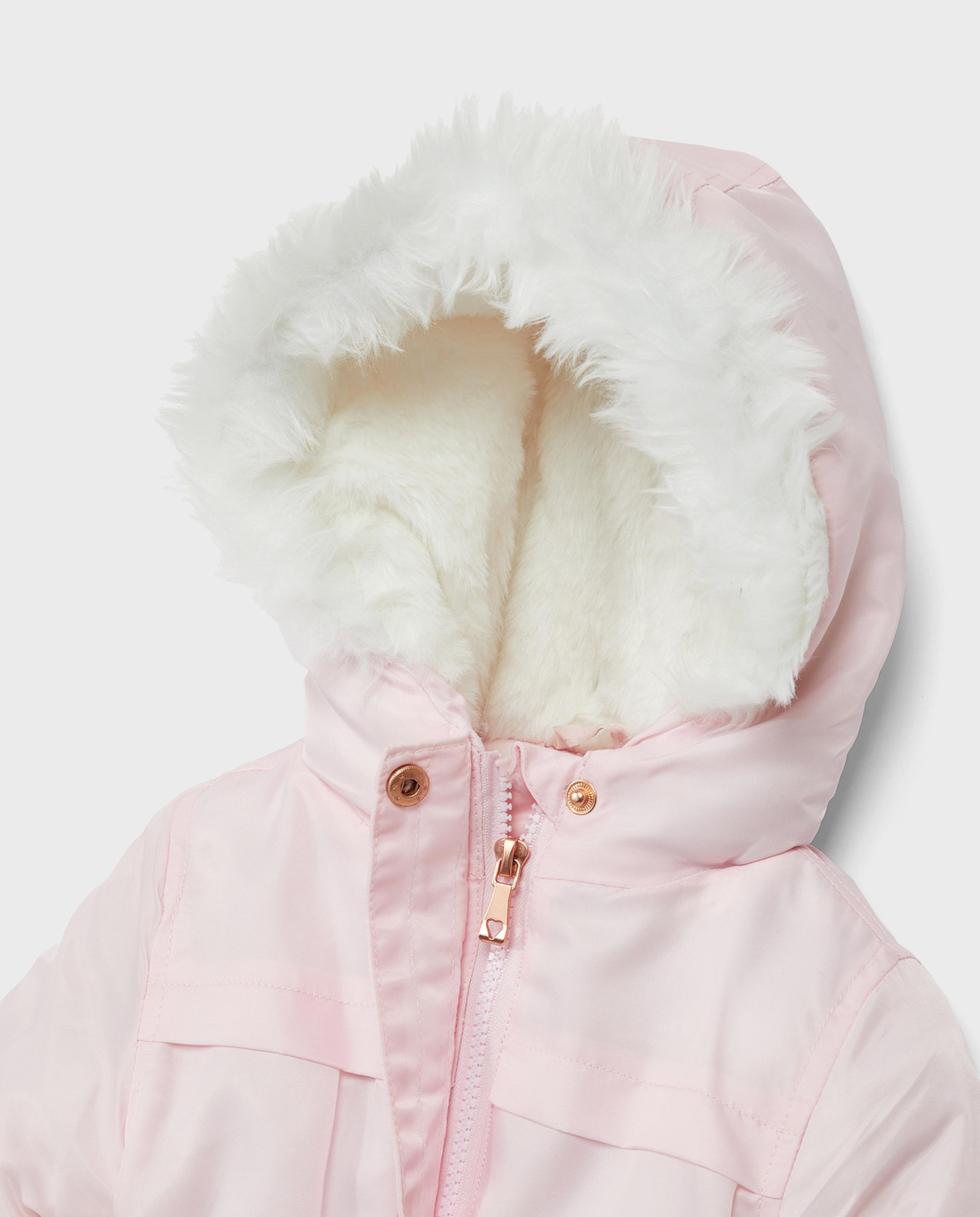 Solid Furry Hooded Jacket with Zipper Closure