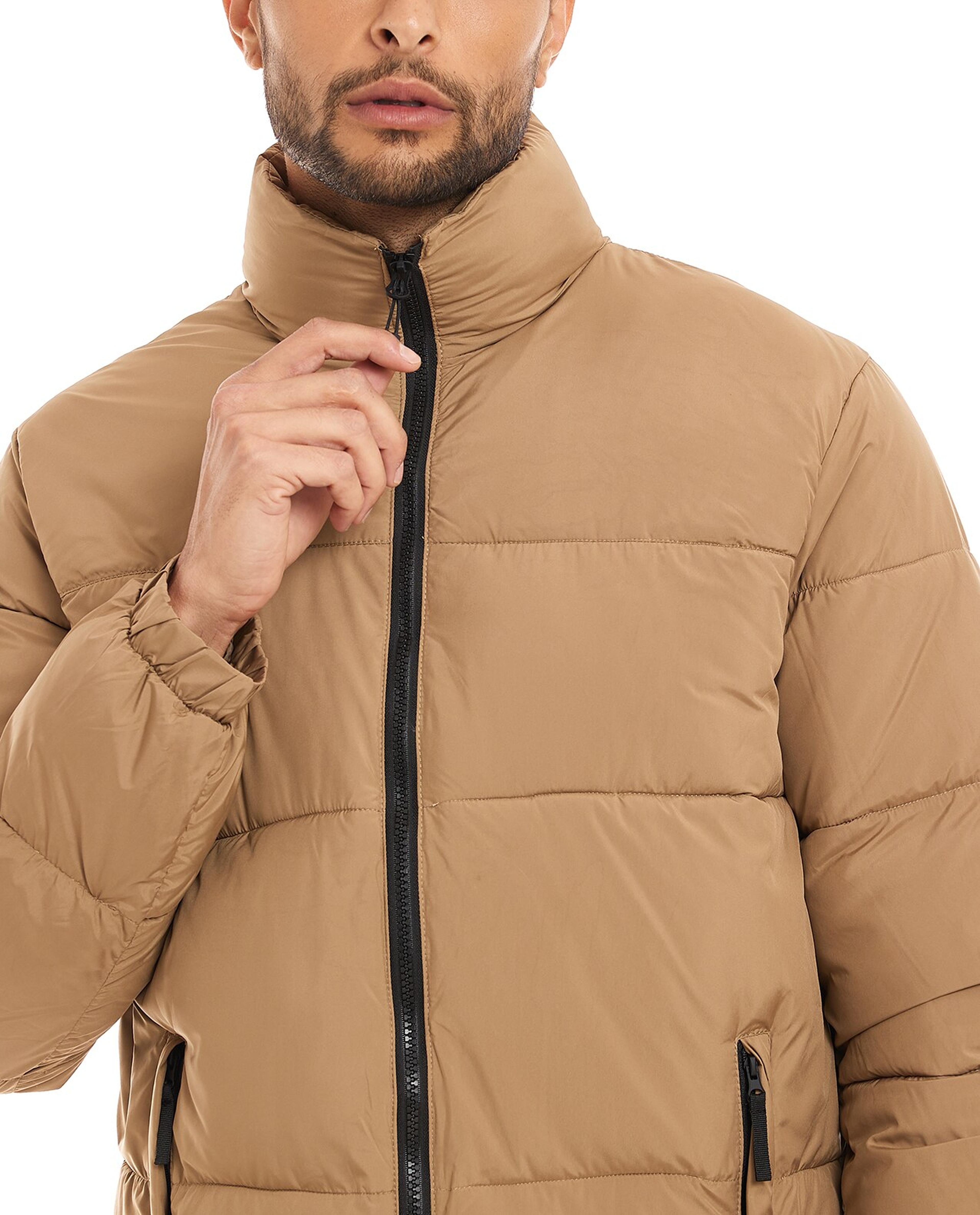 Puffer Jacket with High Neck and Zipper Closure