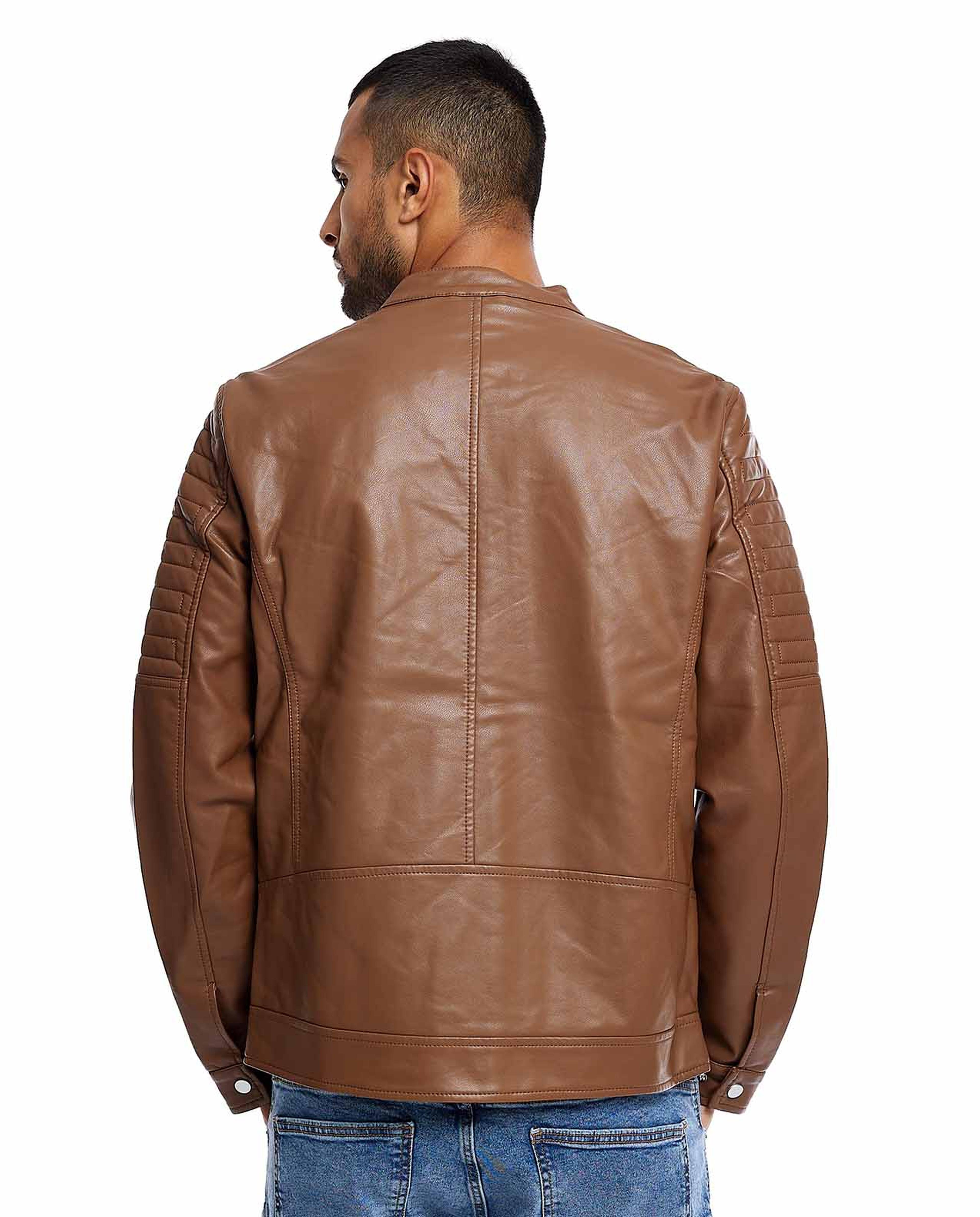 Faux Leather Jacket with Zipper Closure