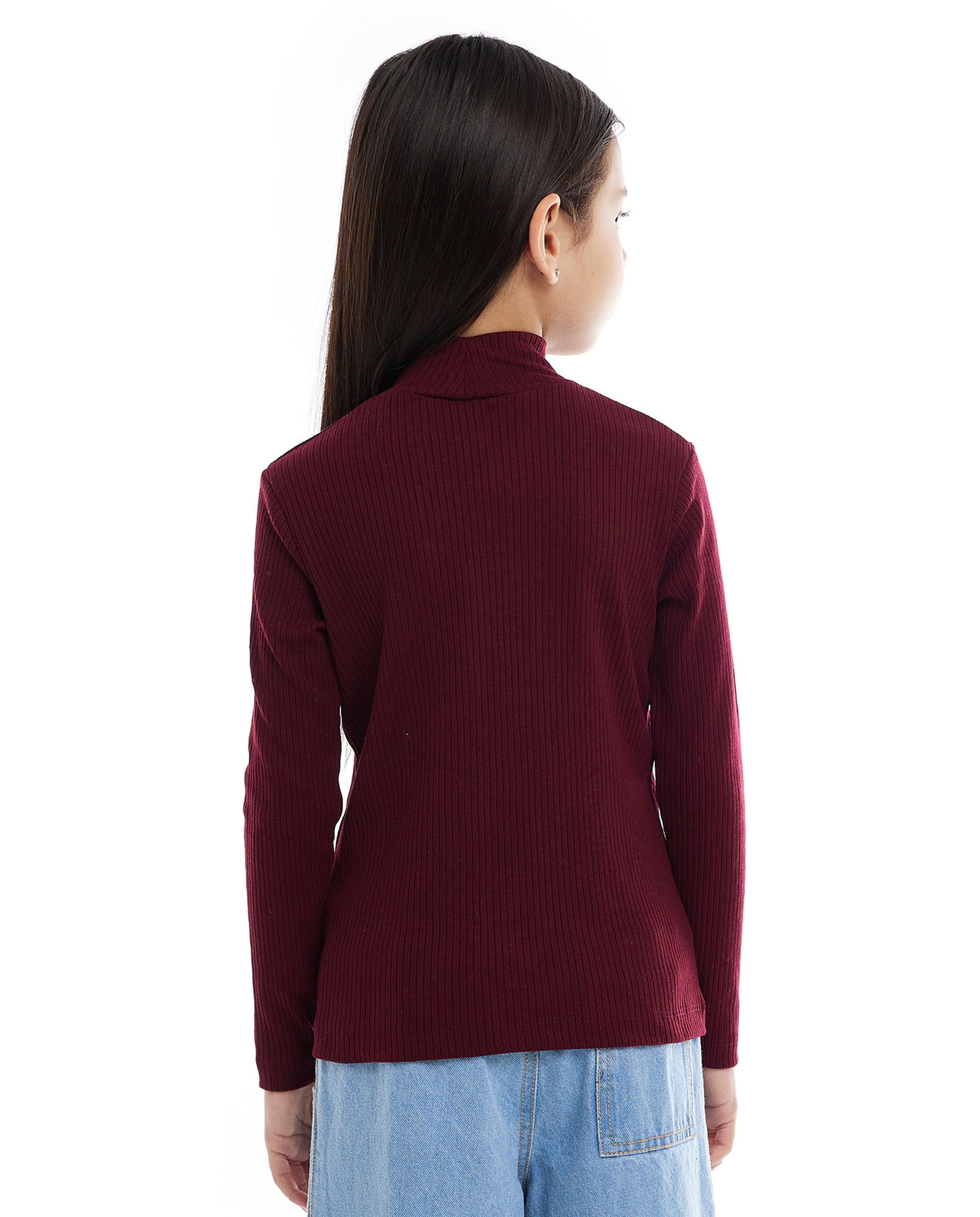 Ribbed Top with Turtleneck and Long Sleeves