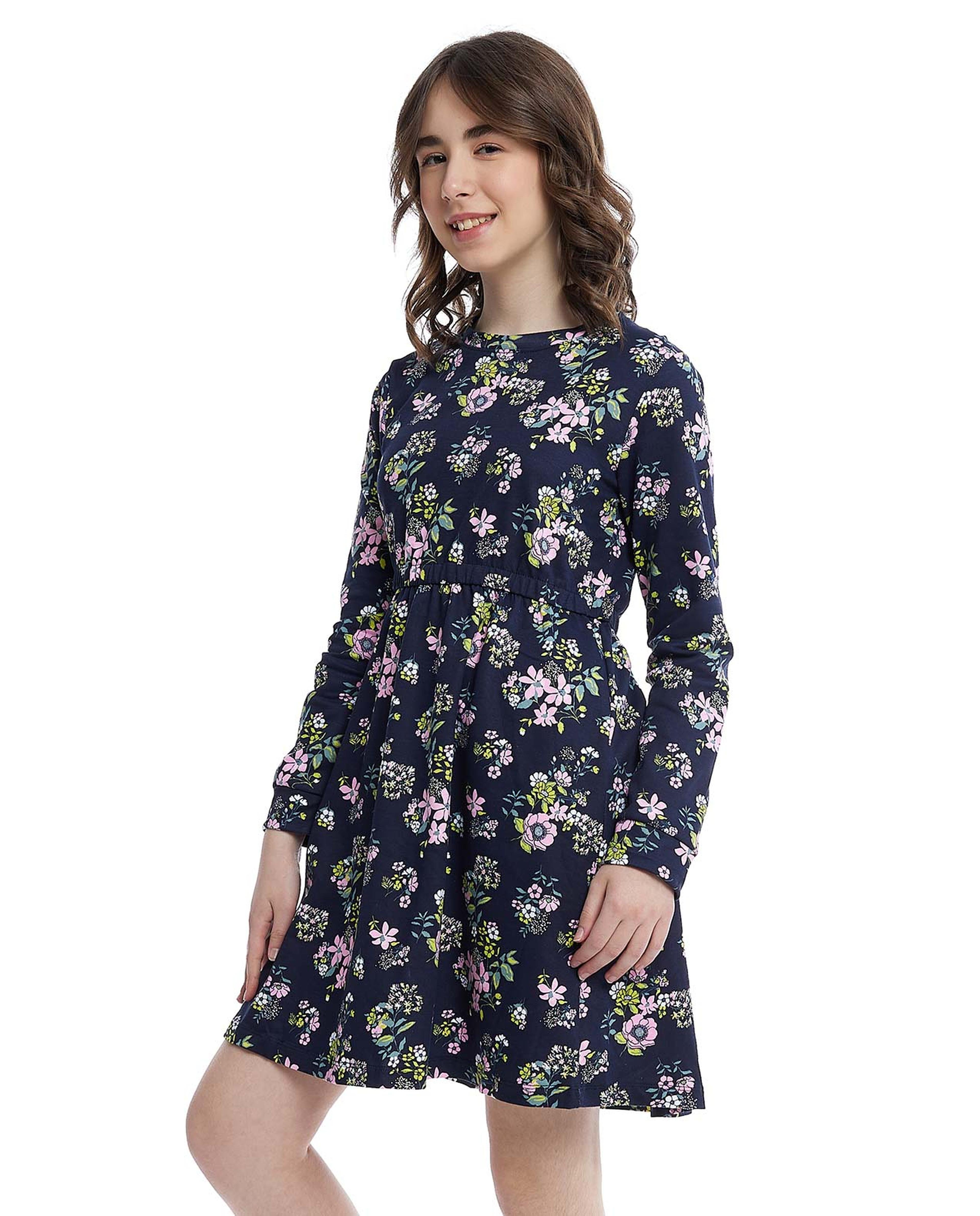 Floral Print Mini Dress with Long Sleeves