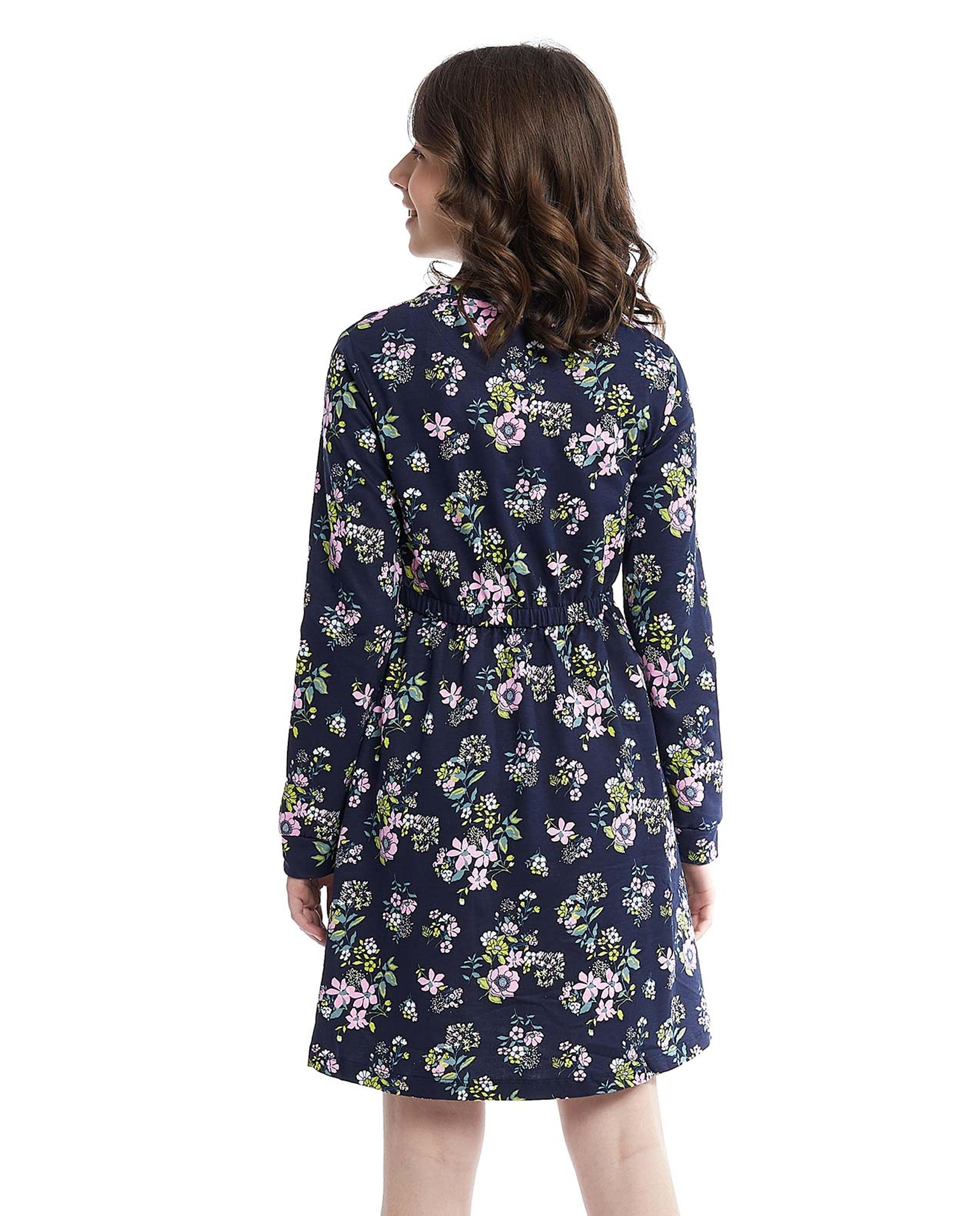 Floral Print Mini Dress with Long Sleeves