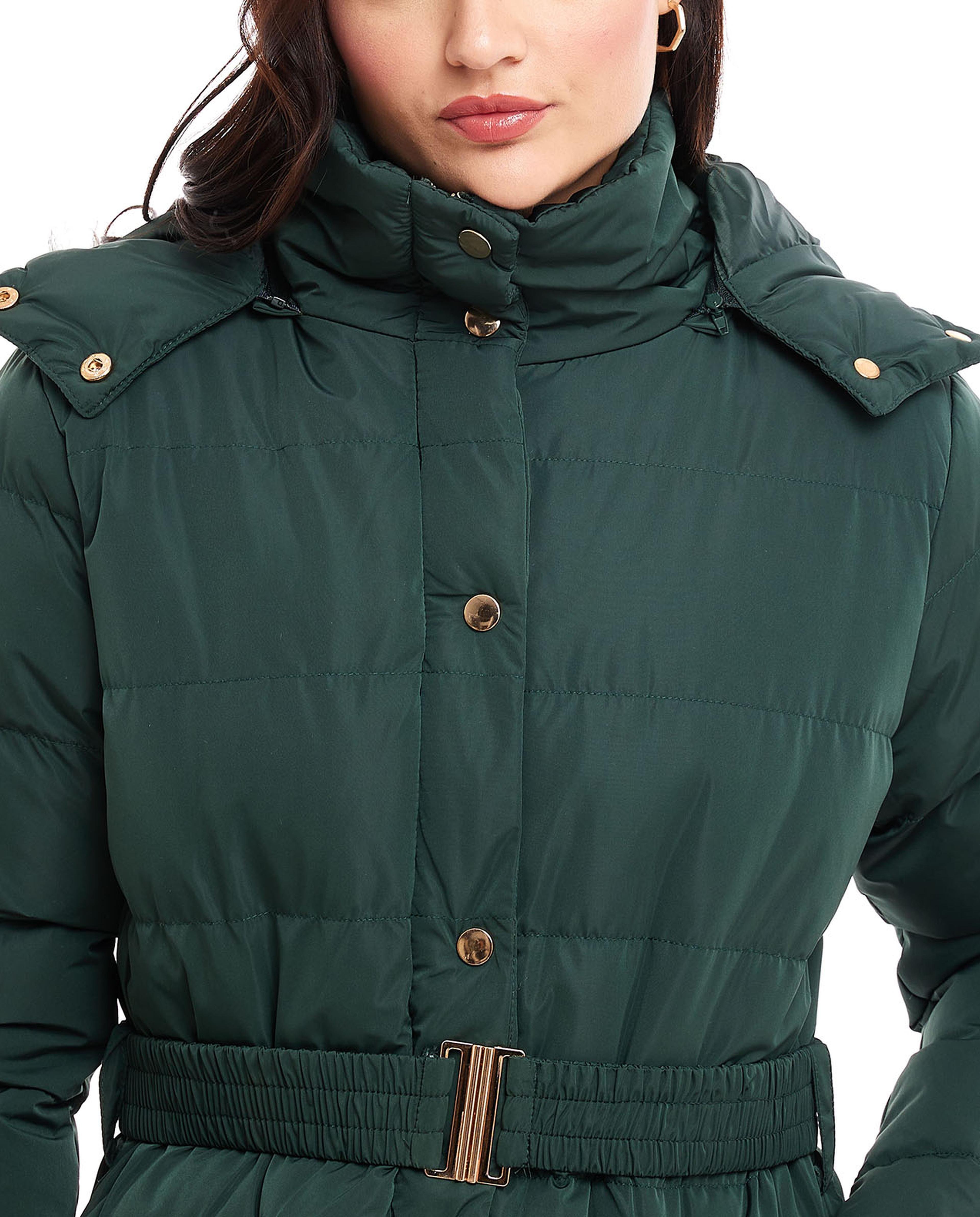 Furry Hooded Puffer Jacket with Zipper Closure