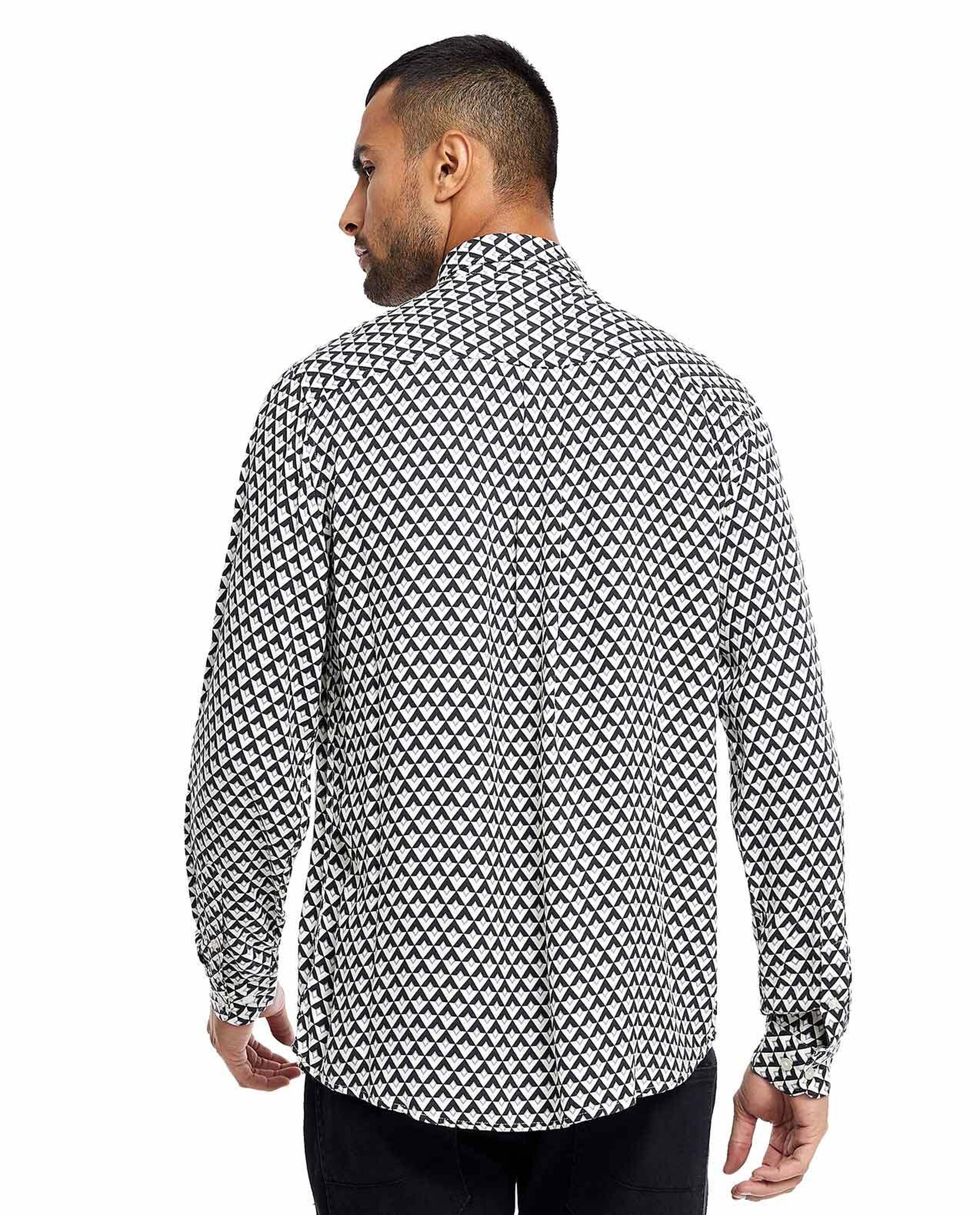 Patterned Shirt with Spread Collar and Long Sleeves