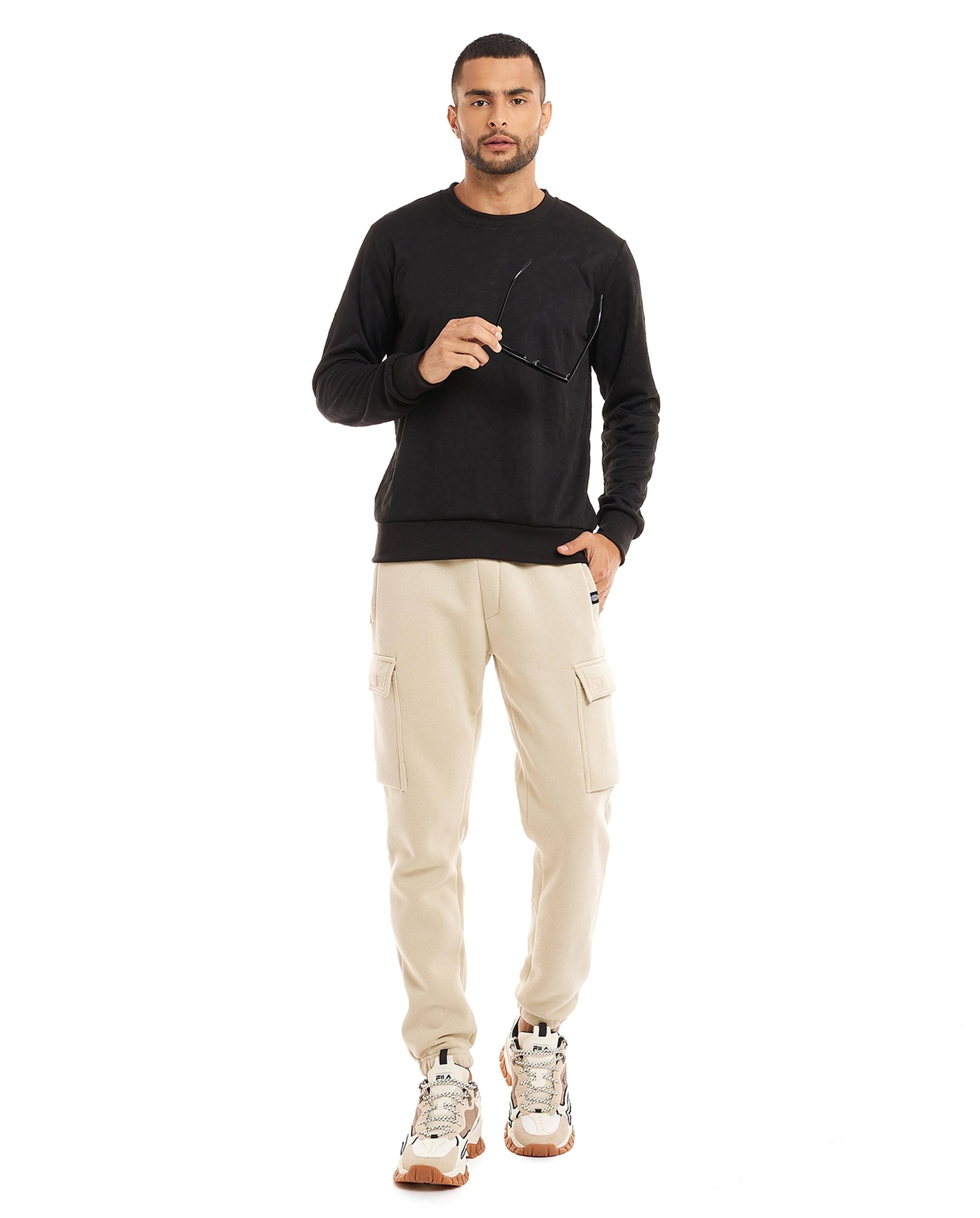 Self Patterned Sweatshirt with Crew Neck and Long Sleeves