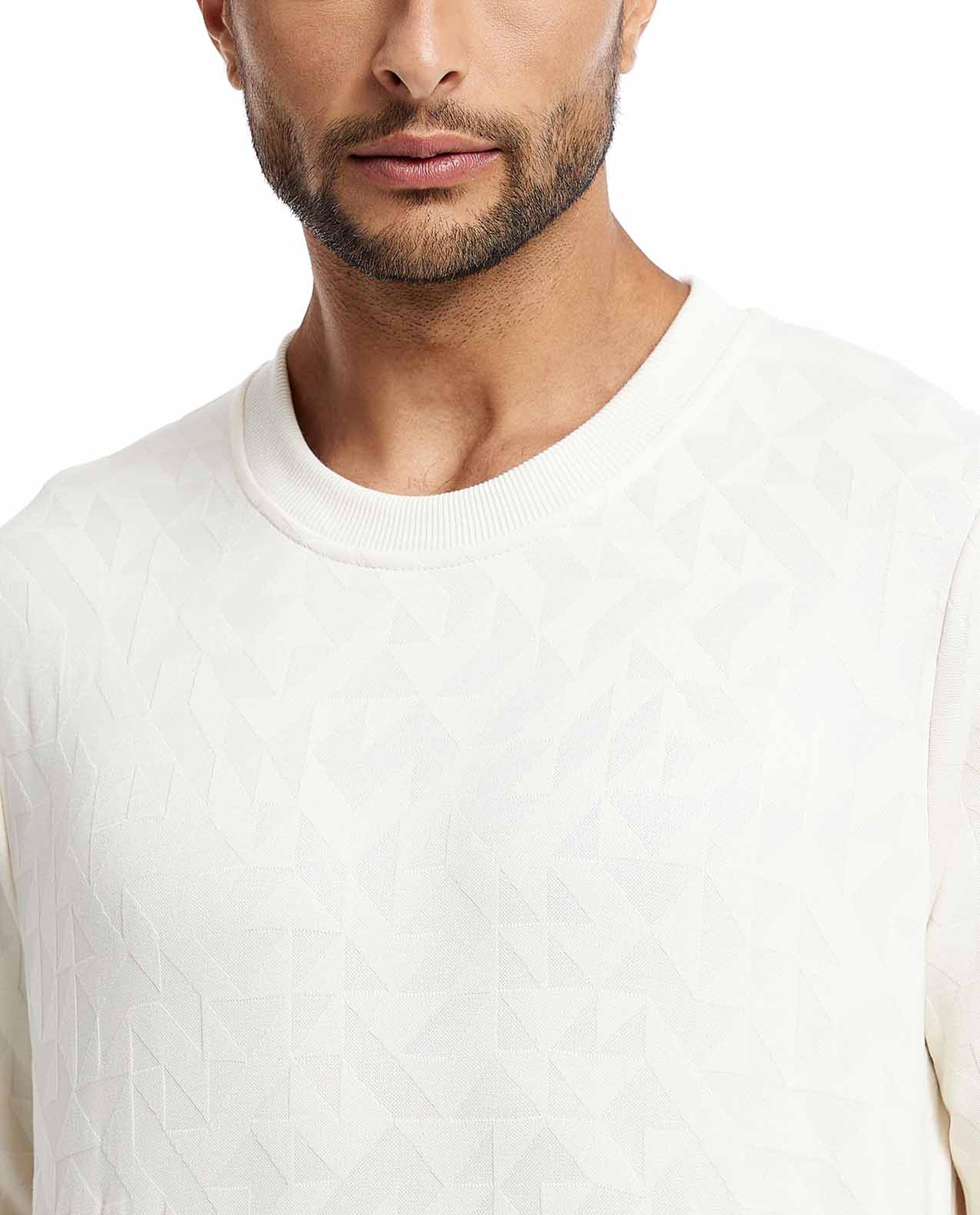 Self Patterned Sweatshirt with Crew Neck and Long Sleeves