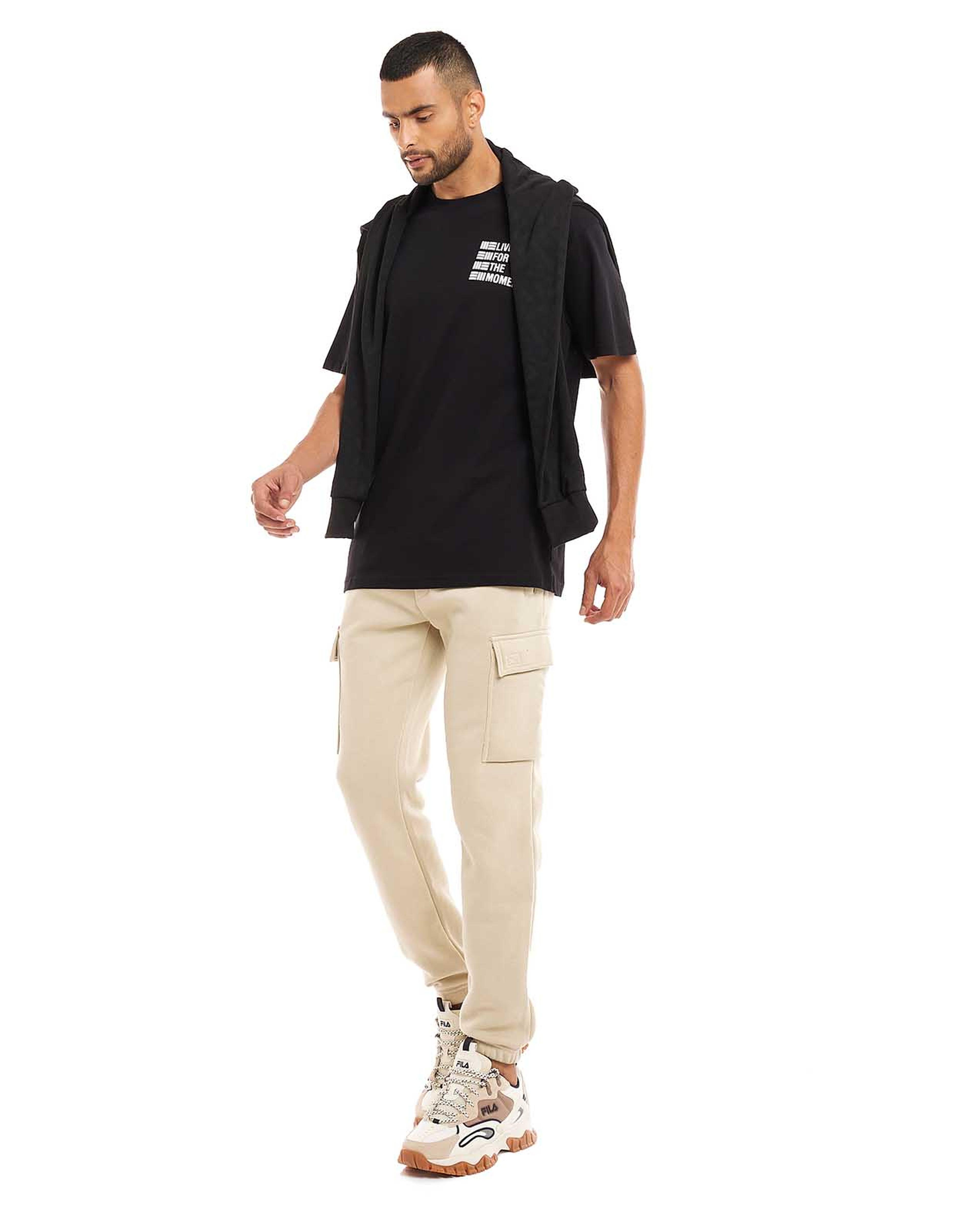 Solid Cargo Joggers with Drawstring Waist