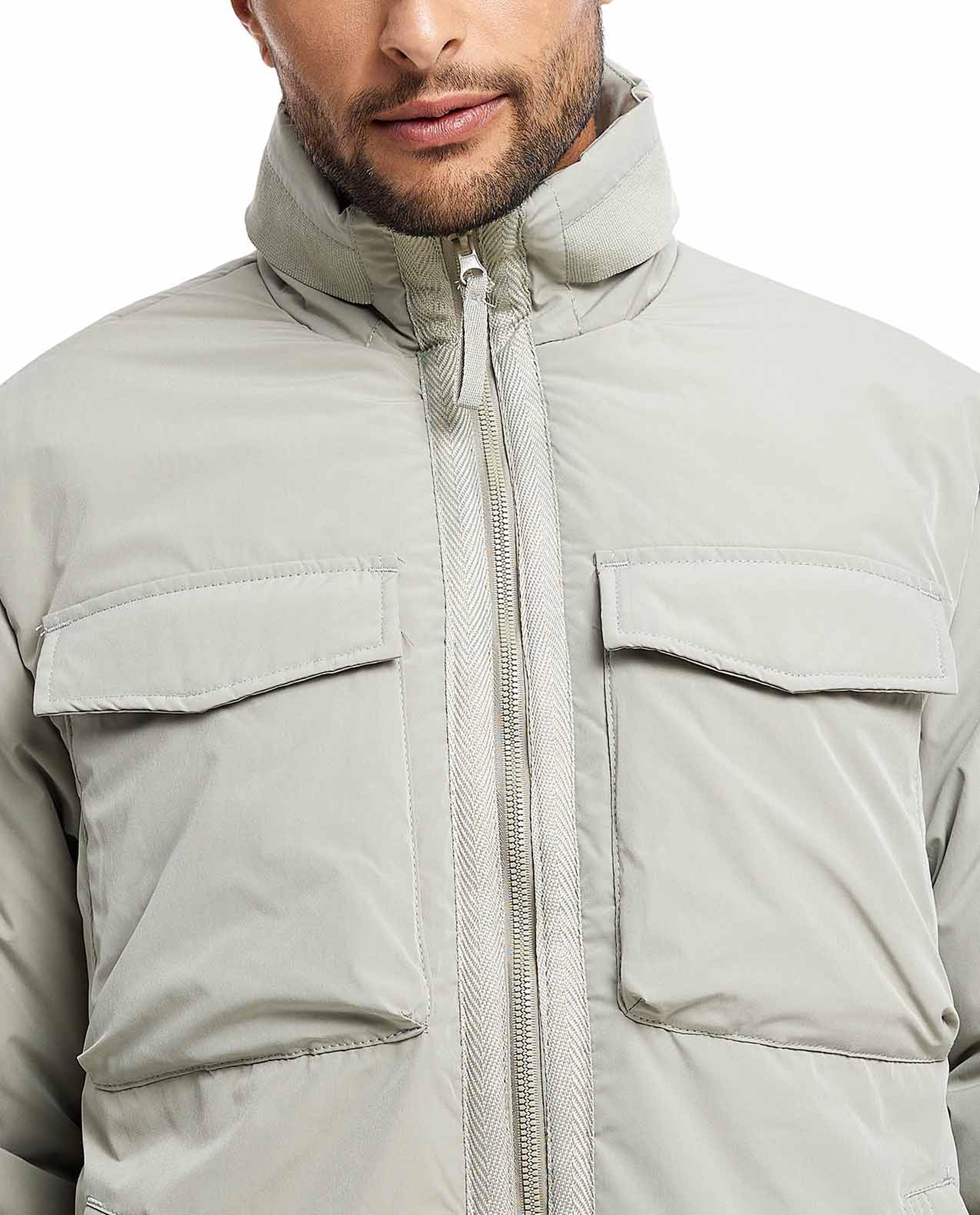 Double Pocket High Neck Jacket with Zipper Closure
